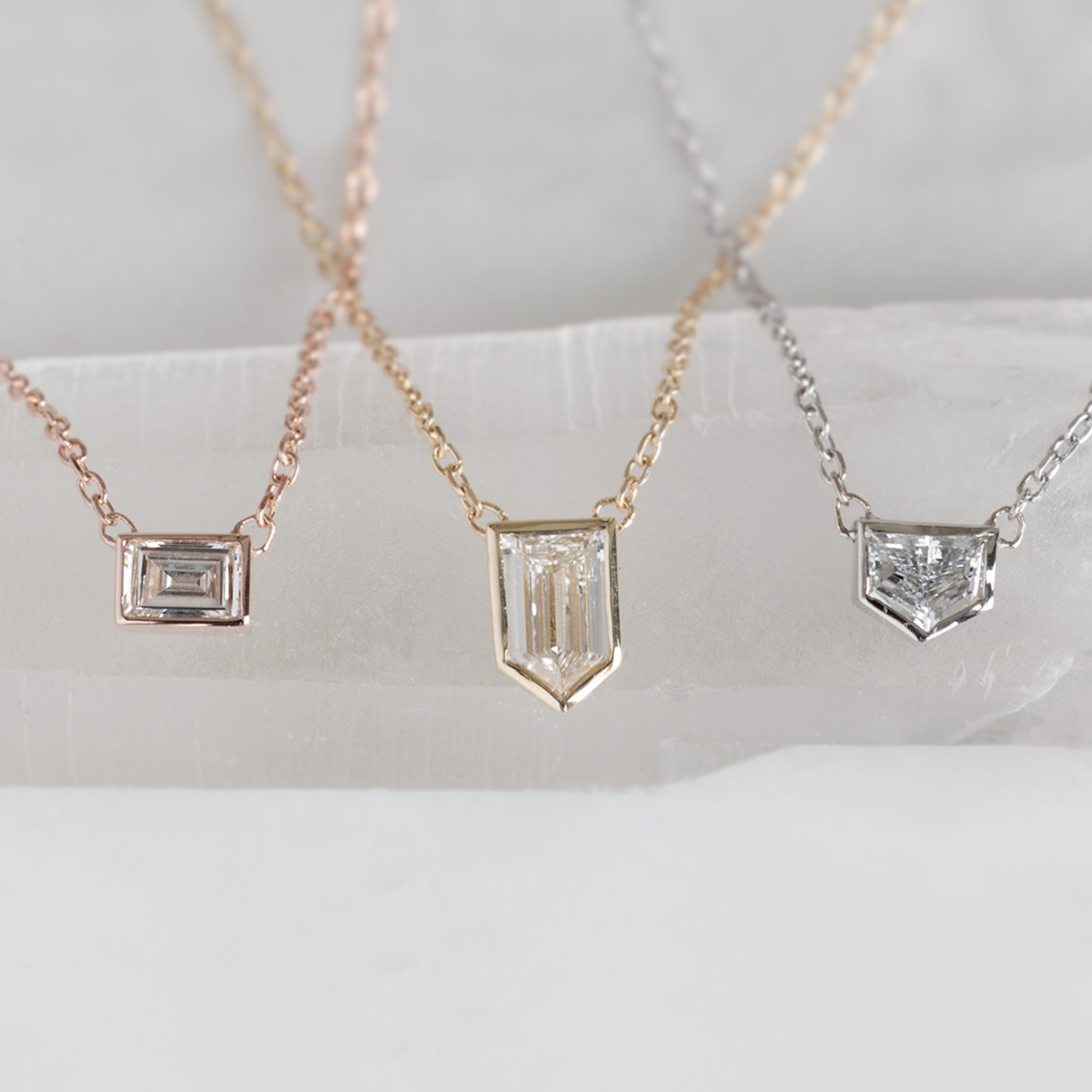 One of a Kind Geometric White Diamond Necklace | Choose Your Stone
