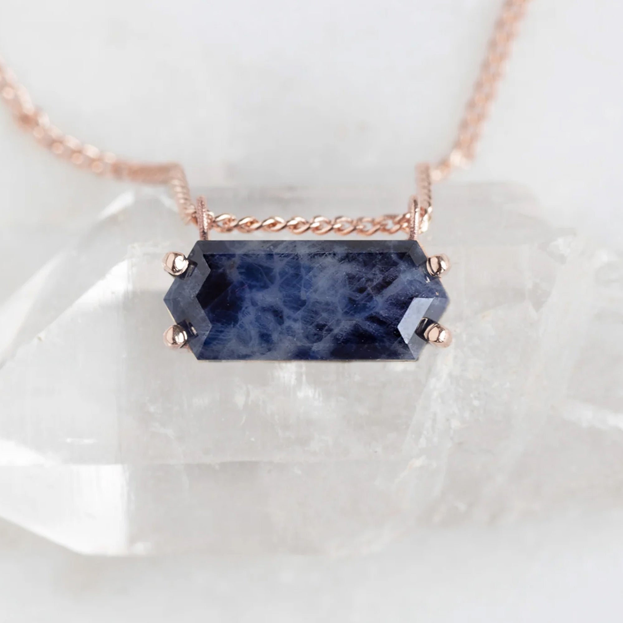 The Raw Sapphire Hexagon Necklace | Yellow, Rose, White or Sterling Silver