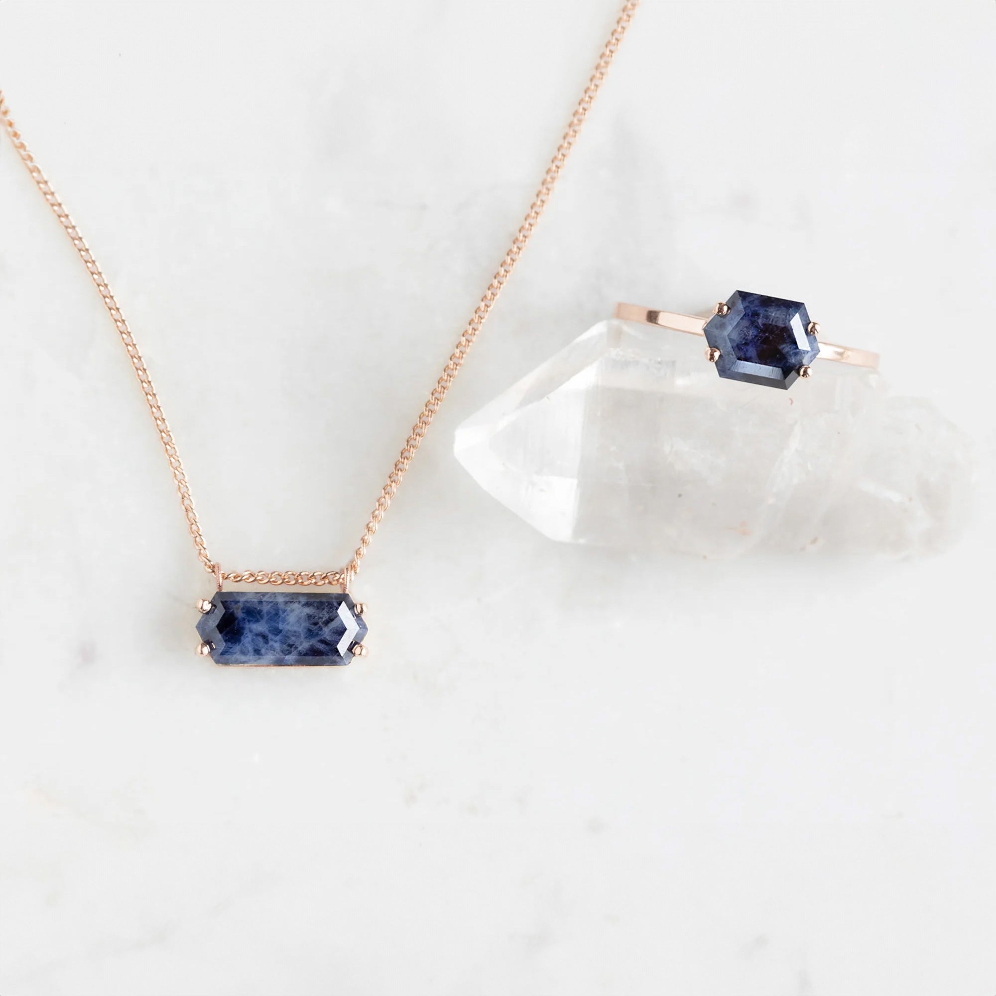 The Raw Sapphire Hexagon Necklace | Yellow, Rose, White or Sterling Silver