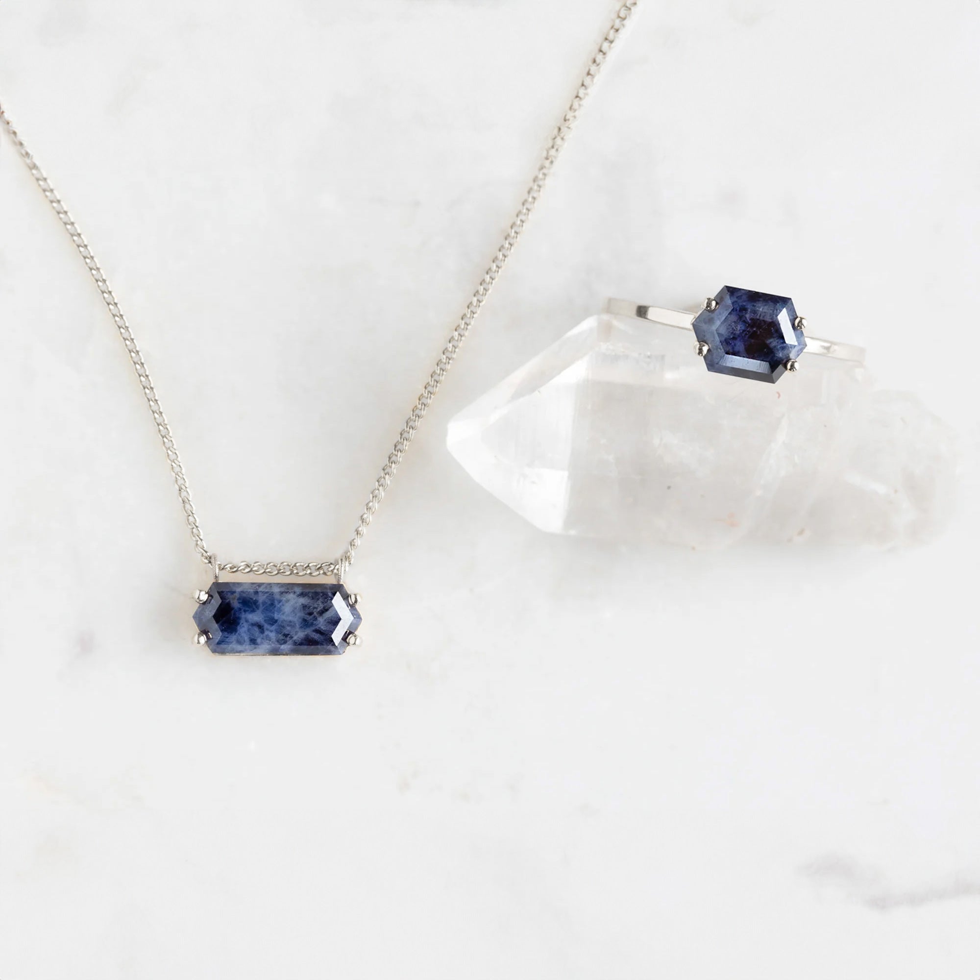 The Raw Sapphire Hexagon Necklace | Yellow, Rose, White or Sterling Silver