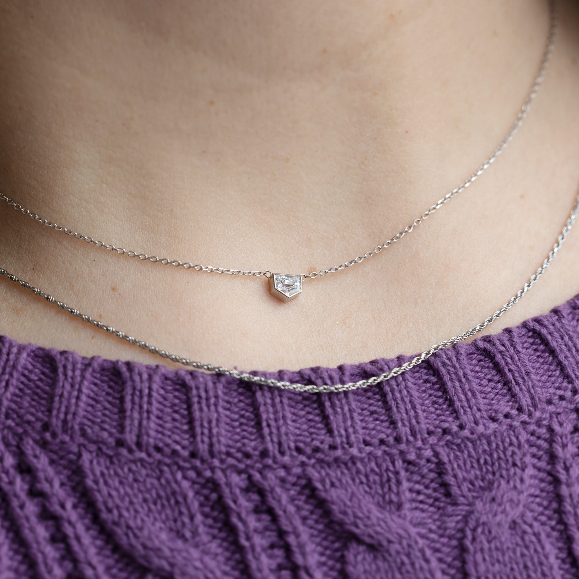 One of a Kind Geometric White Diamond Necklace | Choose Your Stone