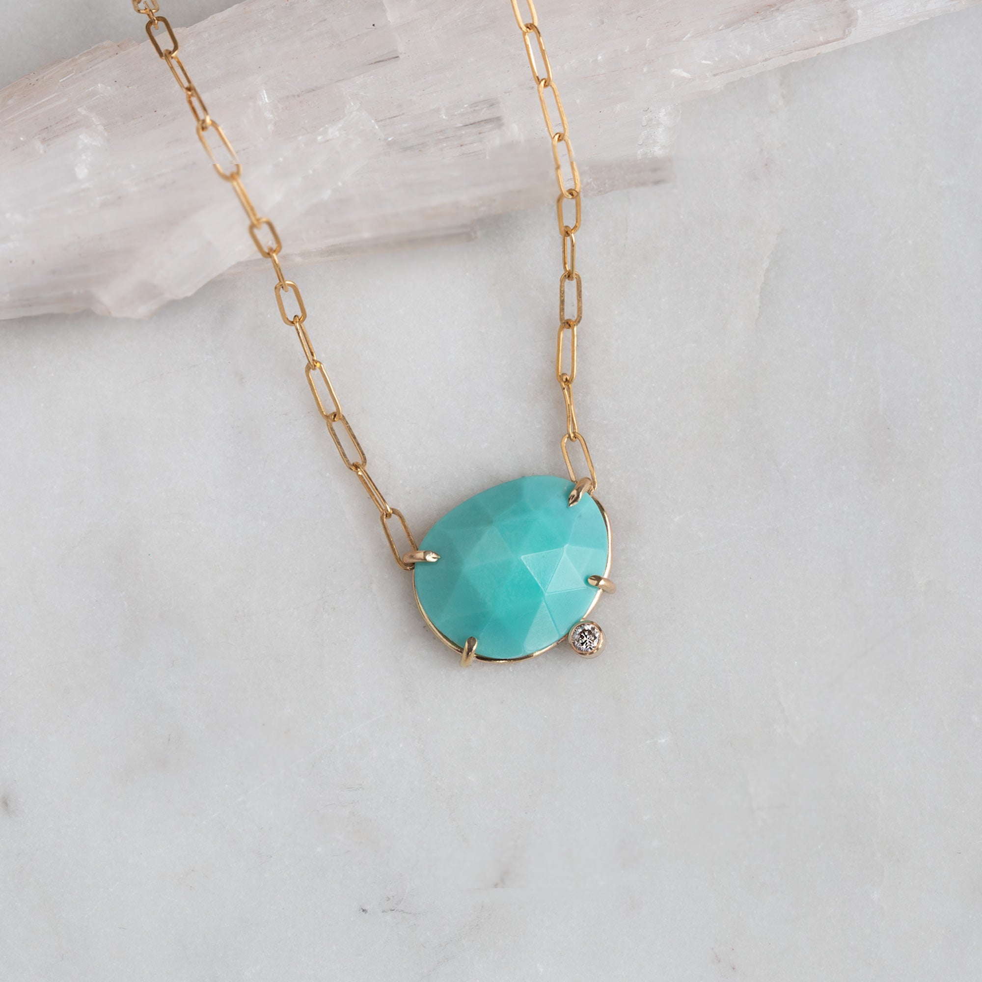 The Turquoise + Diamond Pendant Necklace | Yellow Gold or Sterling Silver