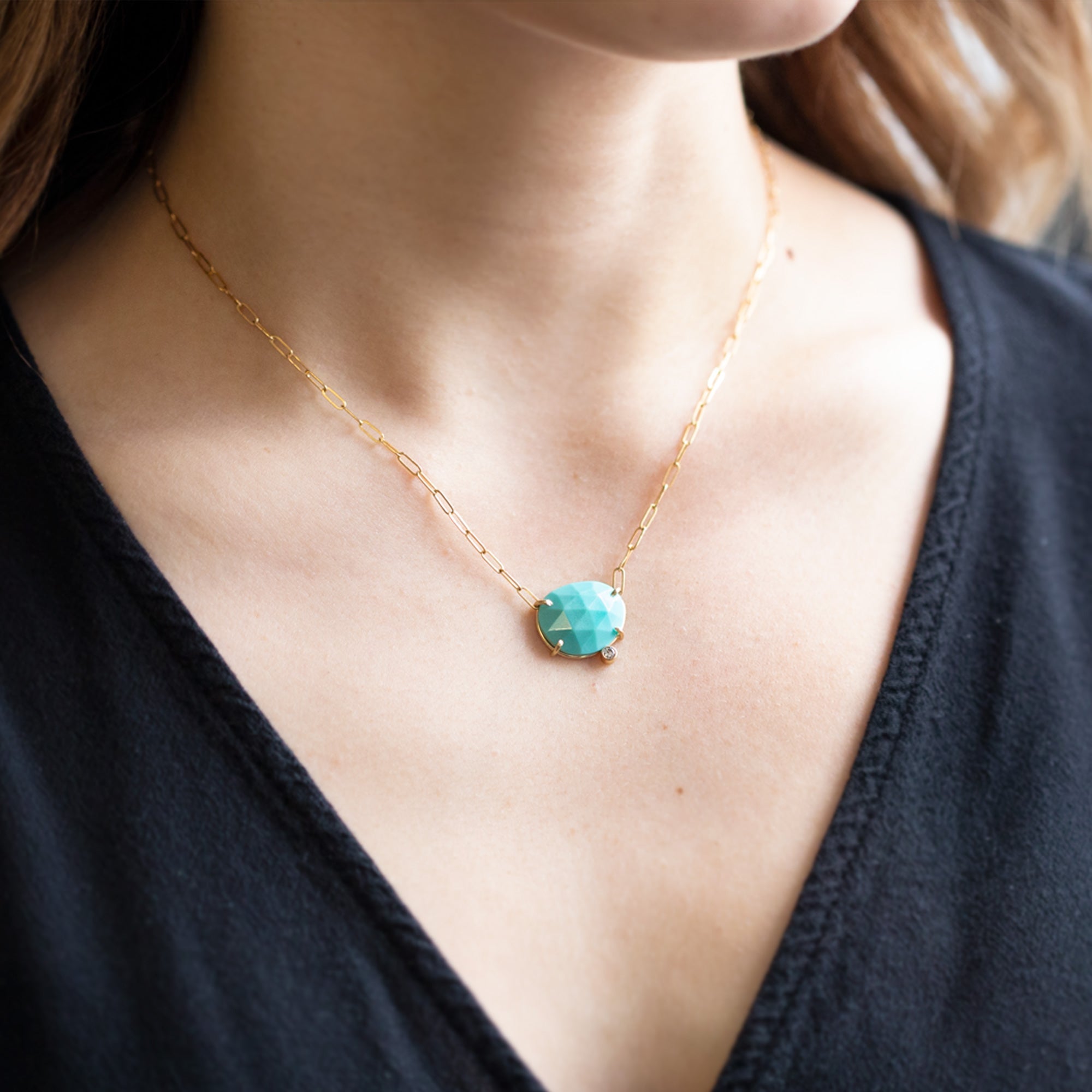 The Turquoise + Diamond Pendant Necklace | Yellow Gold or Sterling Silver