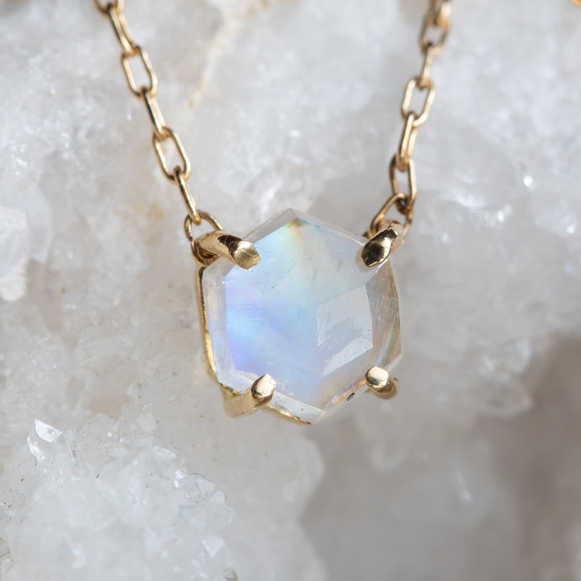 The Hexagon Moonstone Necklace | Yellow, Rose or Sterling Silver