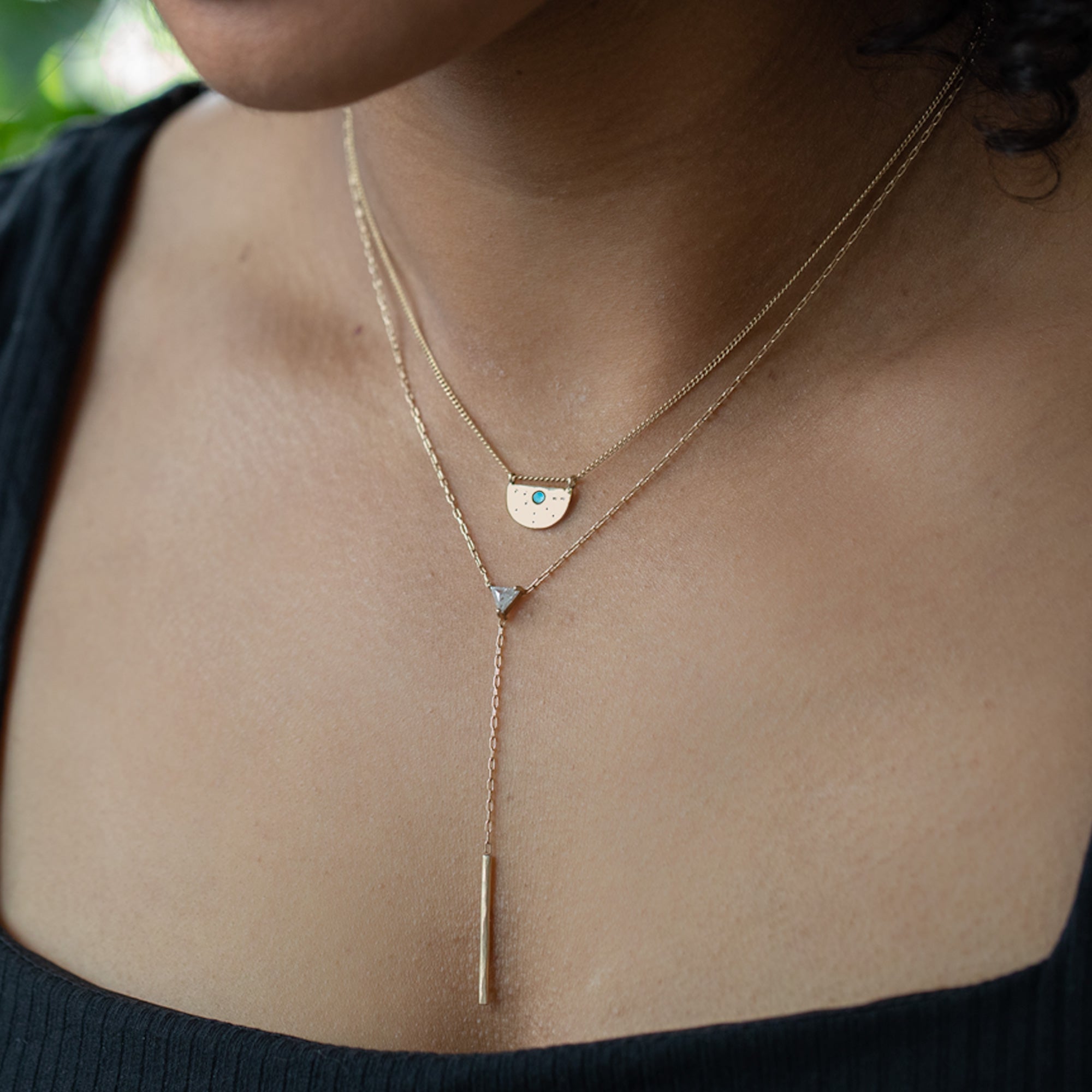 The Turquoise Half Moon Stardust Necklace | Yellow Gold