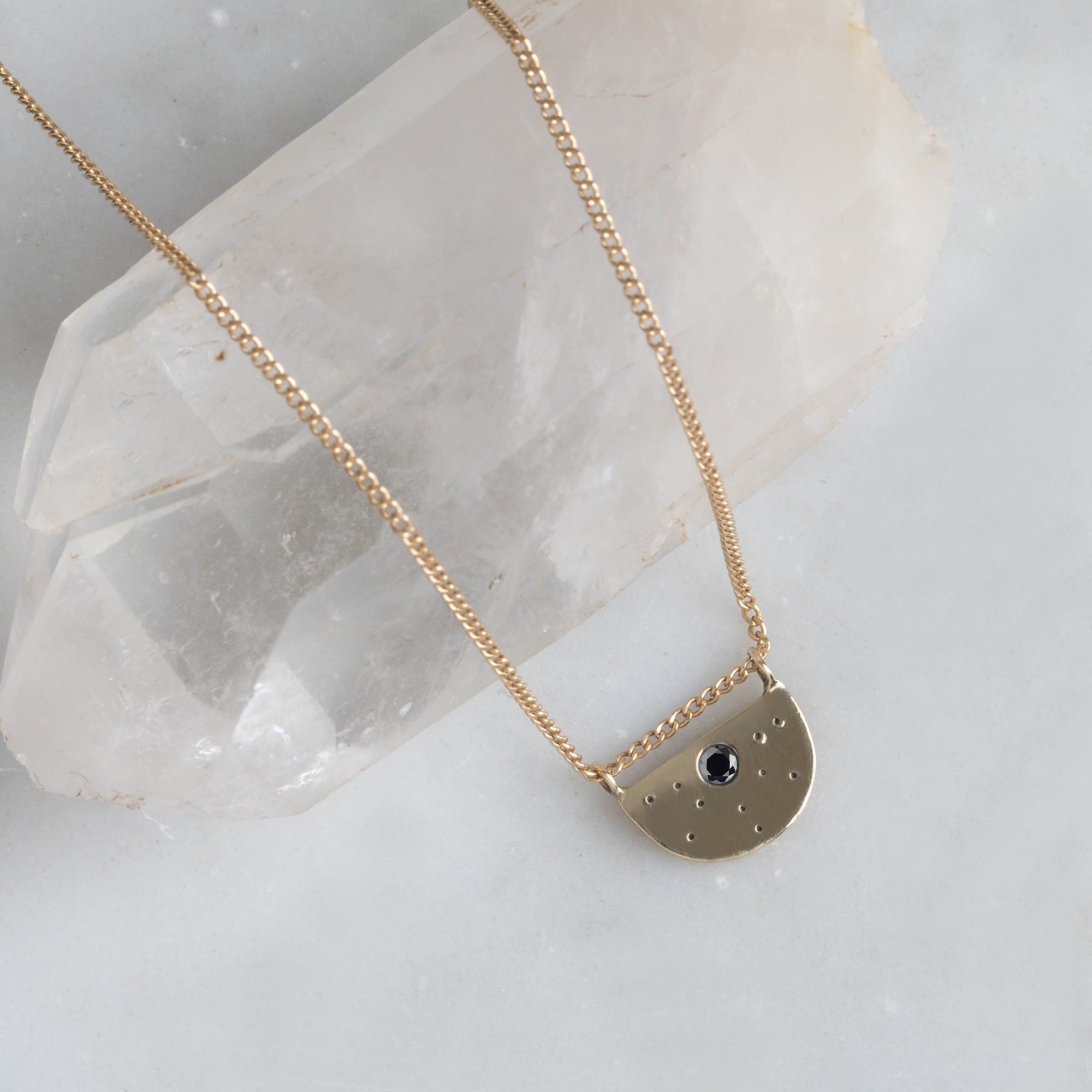 The Black Diamond Half Moon Stardust Necklace | Yellow Gold