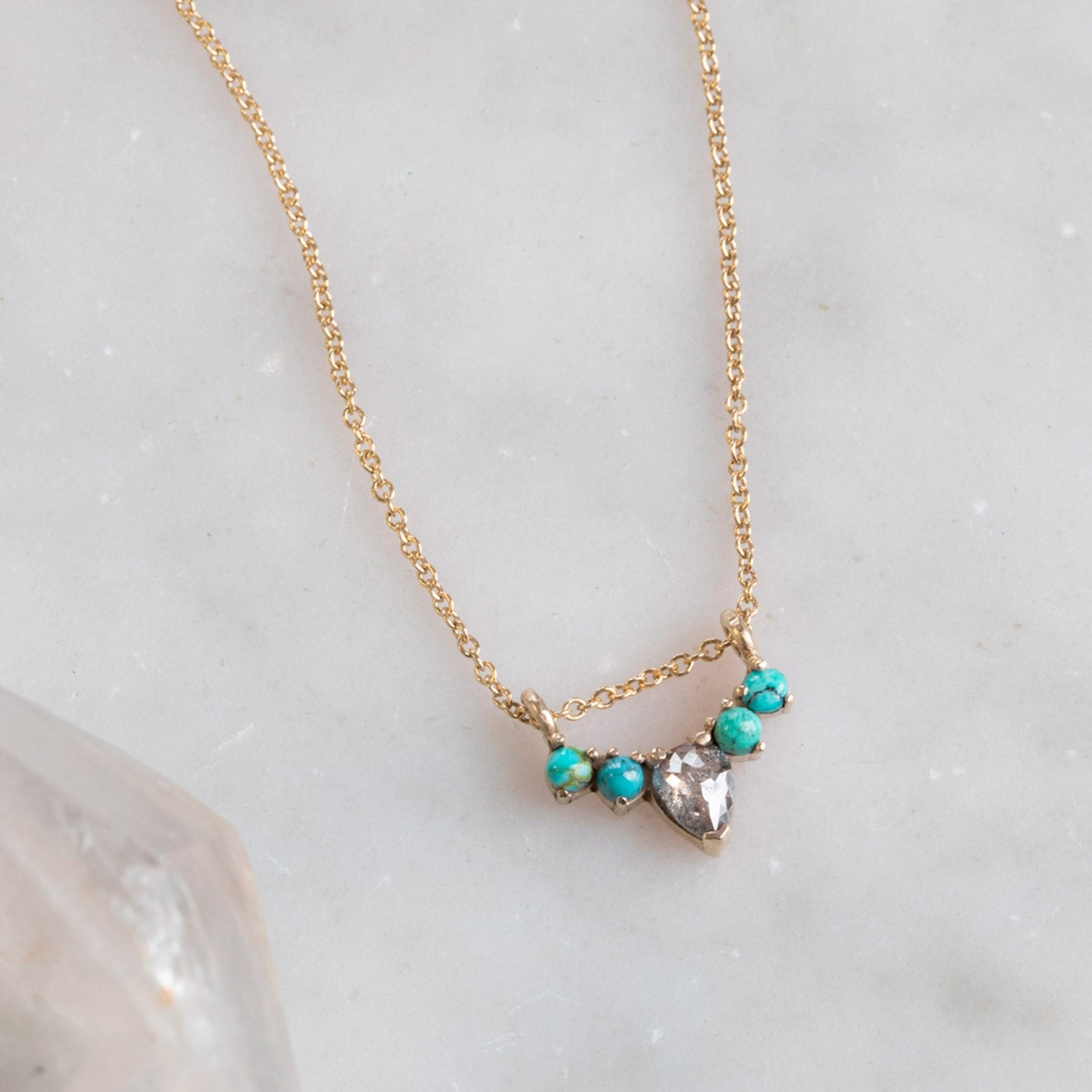 The Turquoise + Diamond Sunburst Necklace | Yellow, Rose or White Gold
