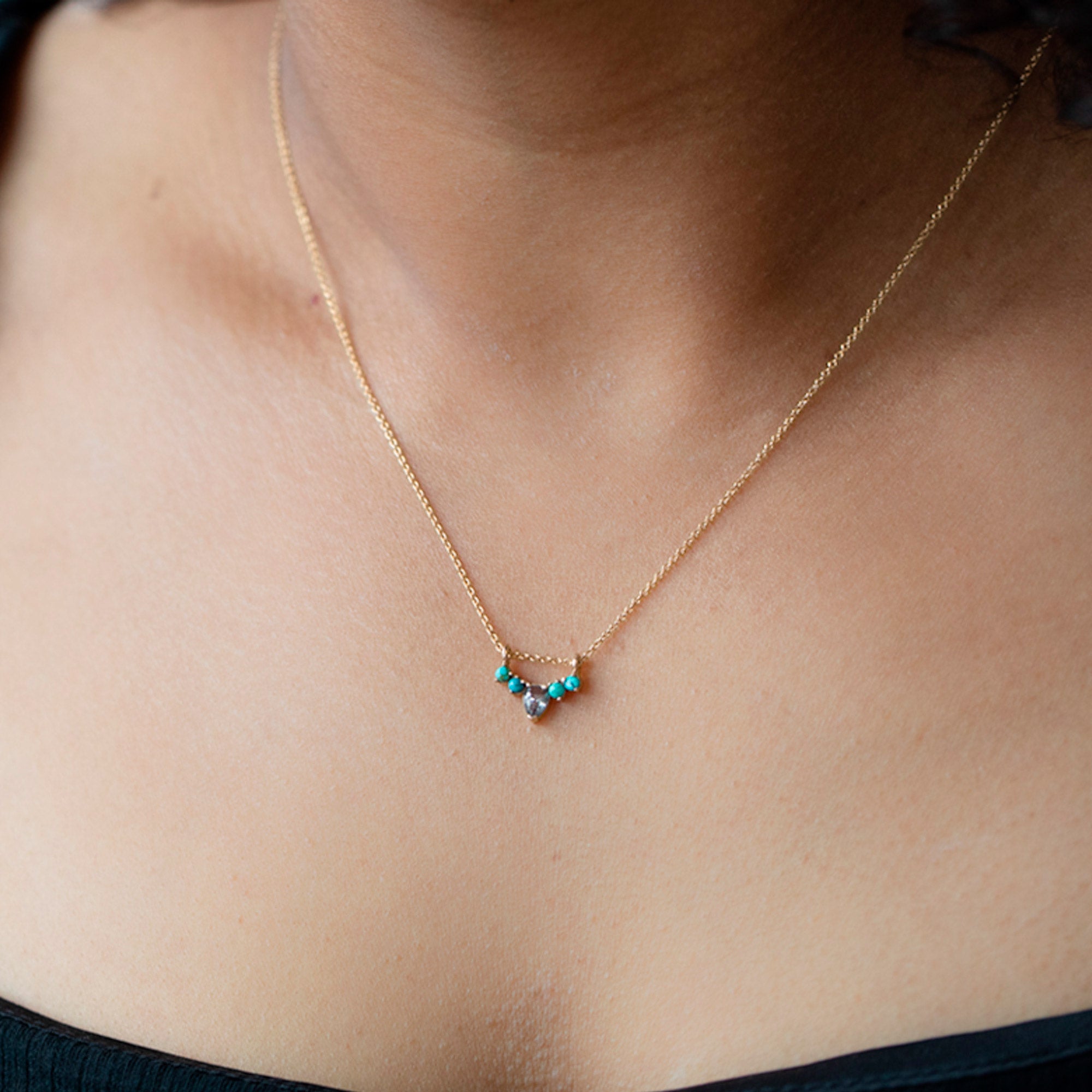 The Turquoise + Diamond Sunburst Necklace | Yellow, Rose or White Gold