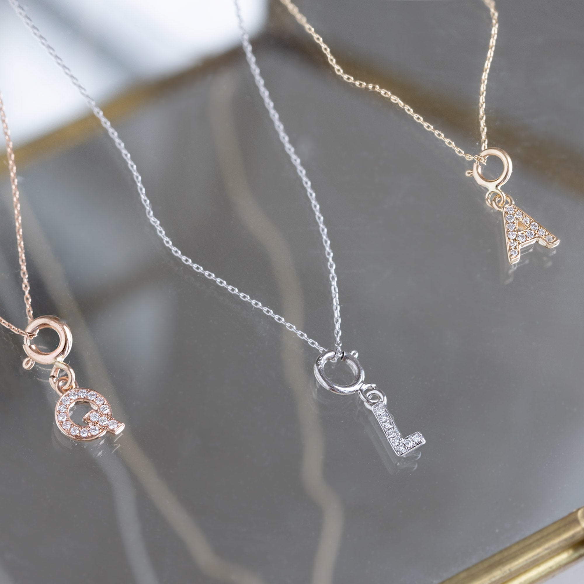 The Pavé Diamond Letter Charm Necklace | Yellow Gold