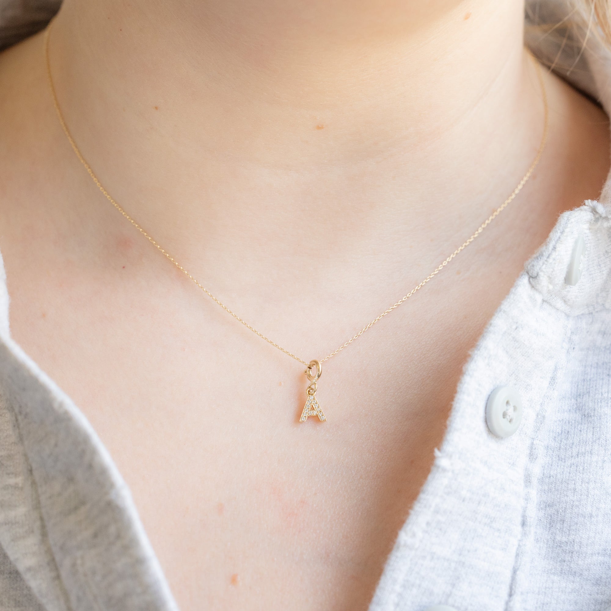 The Pavé Diamond Letter Charm Necklace | Yellow Gold