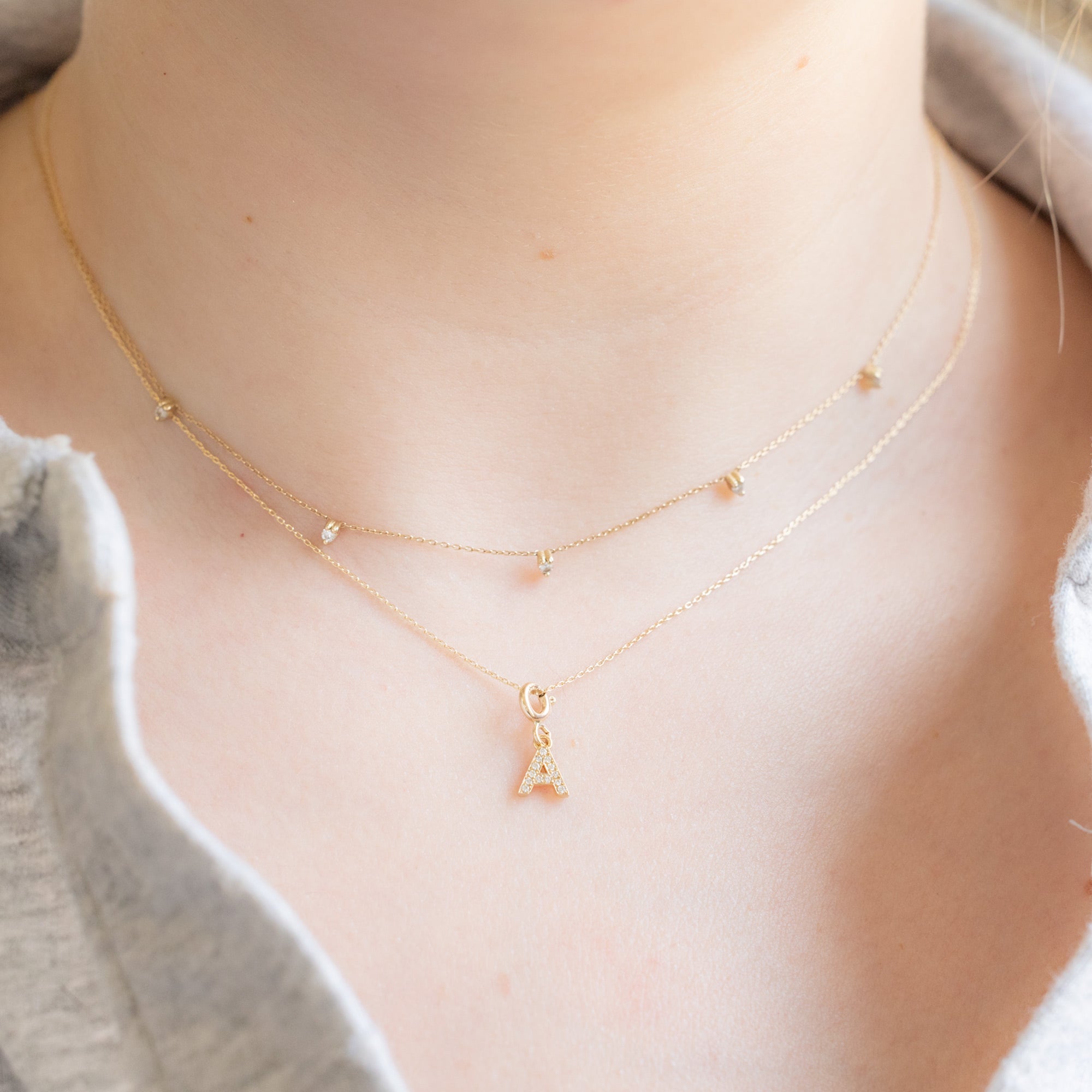 The Pavé Diamond Letter Charm Necklace | Yellow Gold