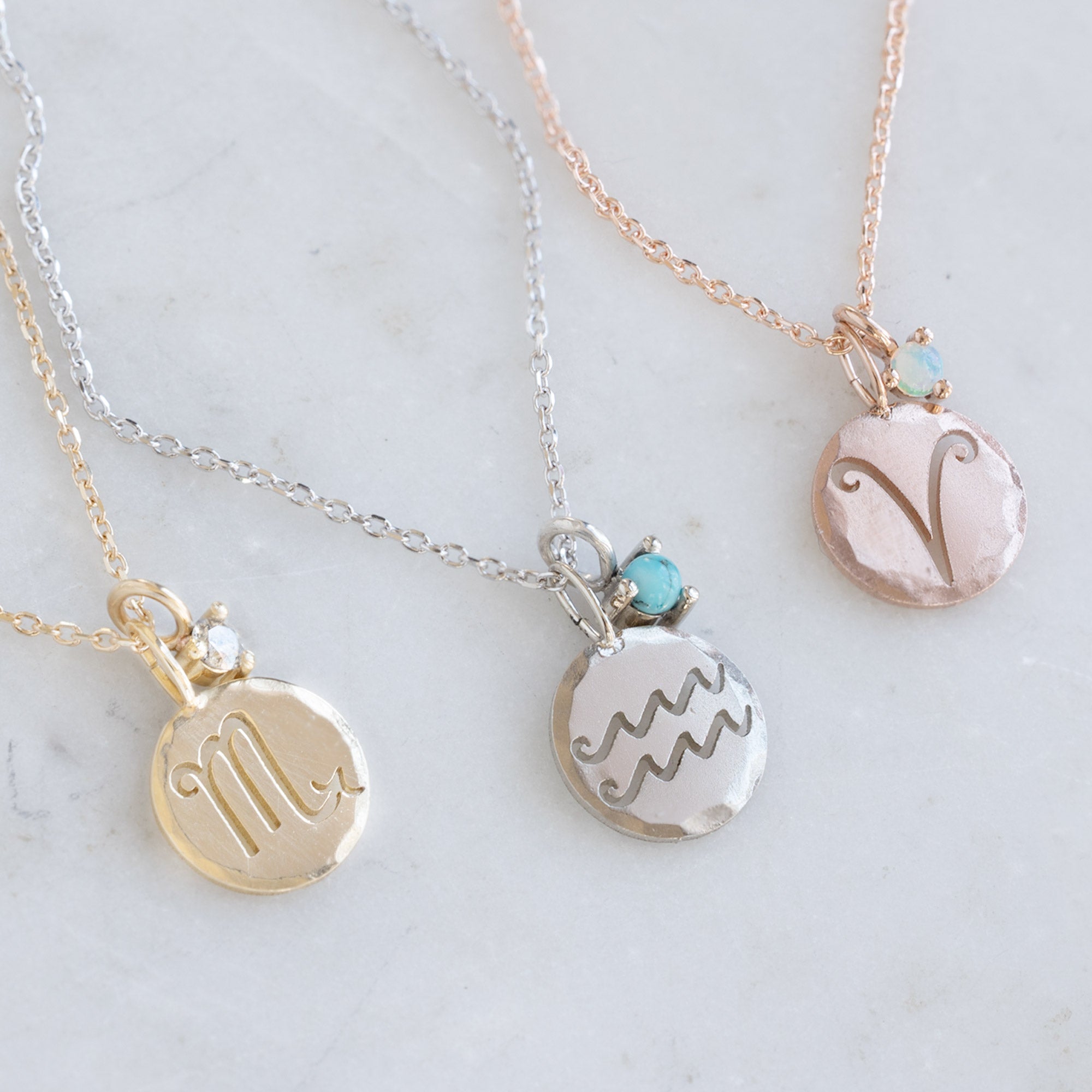The Custom Zodiac Birthstone Charm Necklace | Yellow Gold