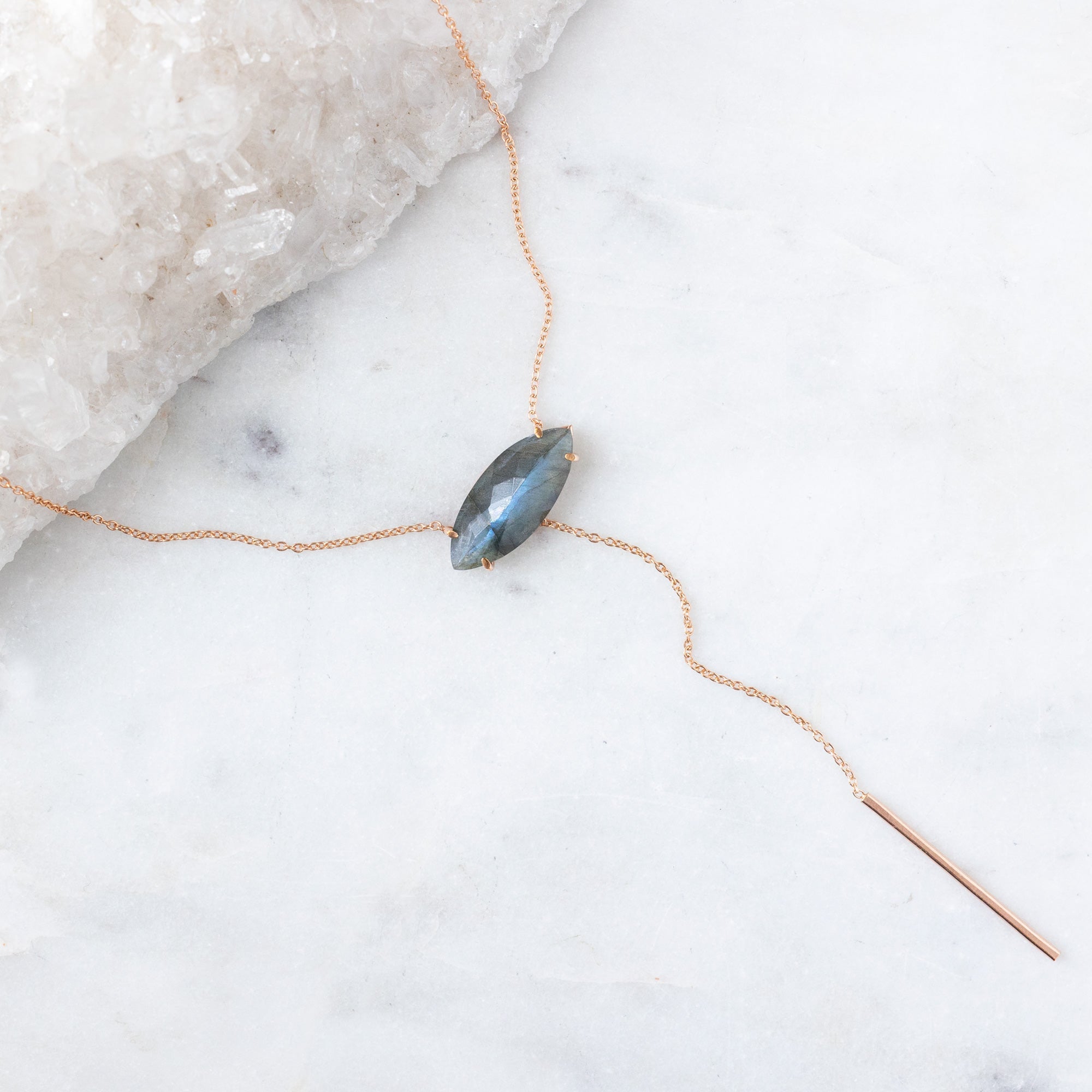 The Labradorite Marquise Lariat Necklace | Yellow, Rose or Sterling Silver