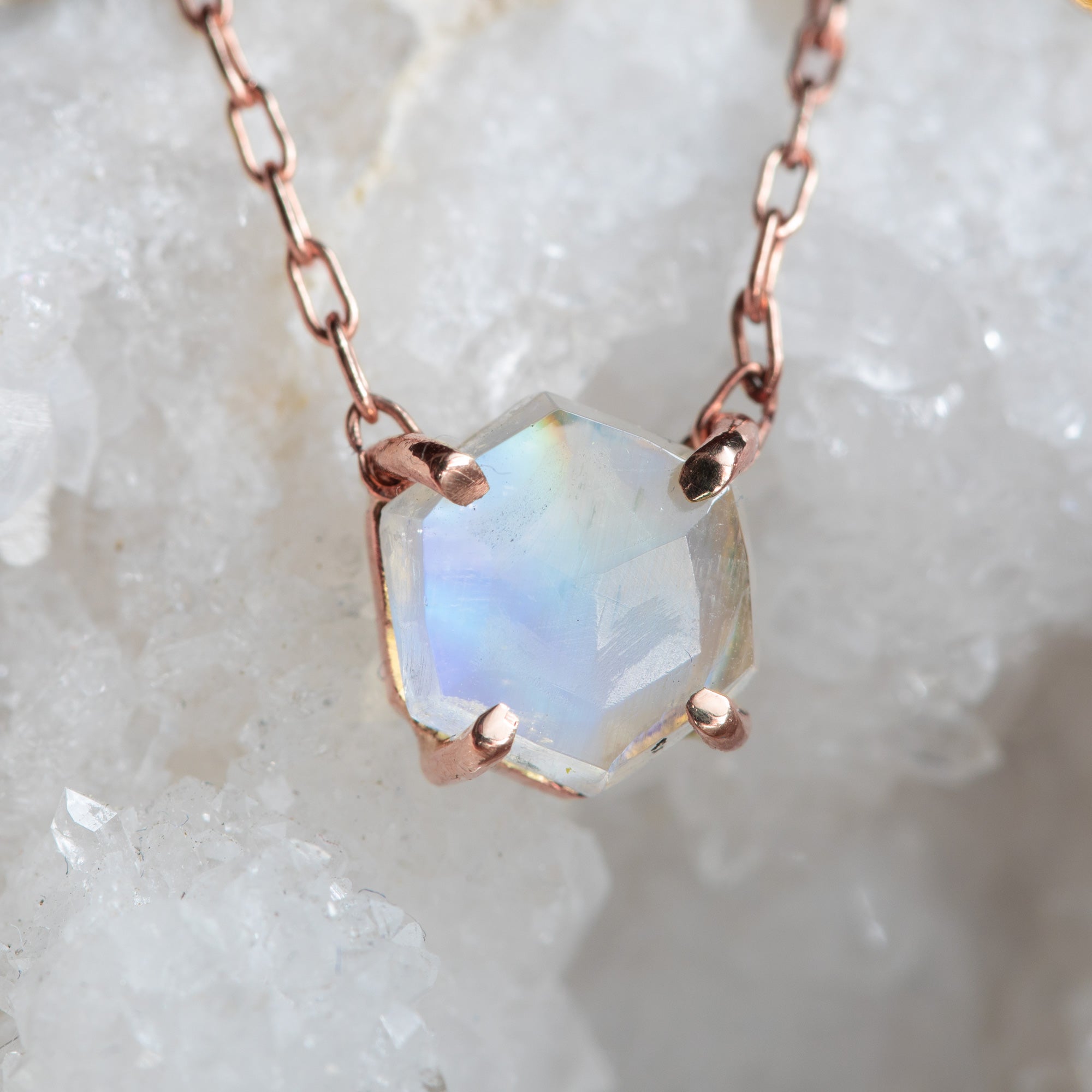 The Hexagon Moonstone Necklace | Yellow, Rose or Sterling Silver