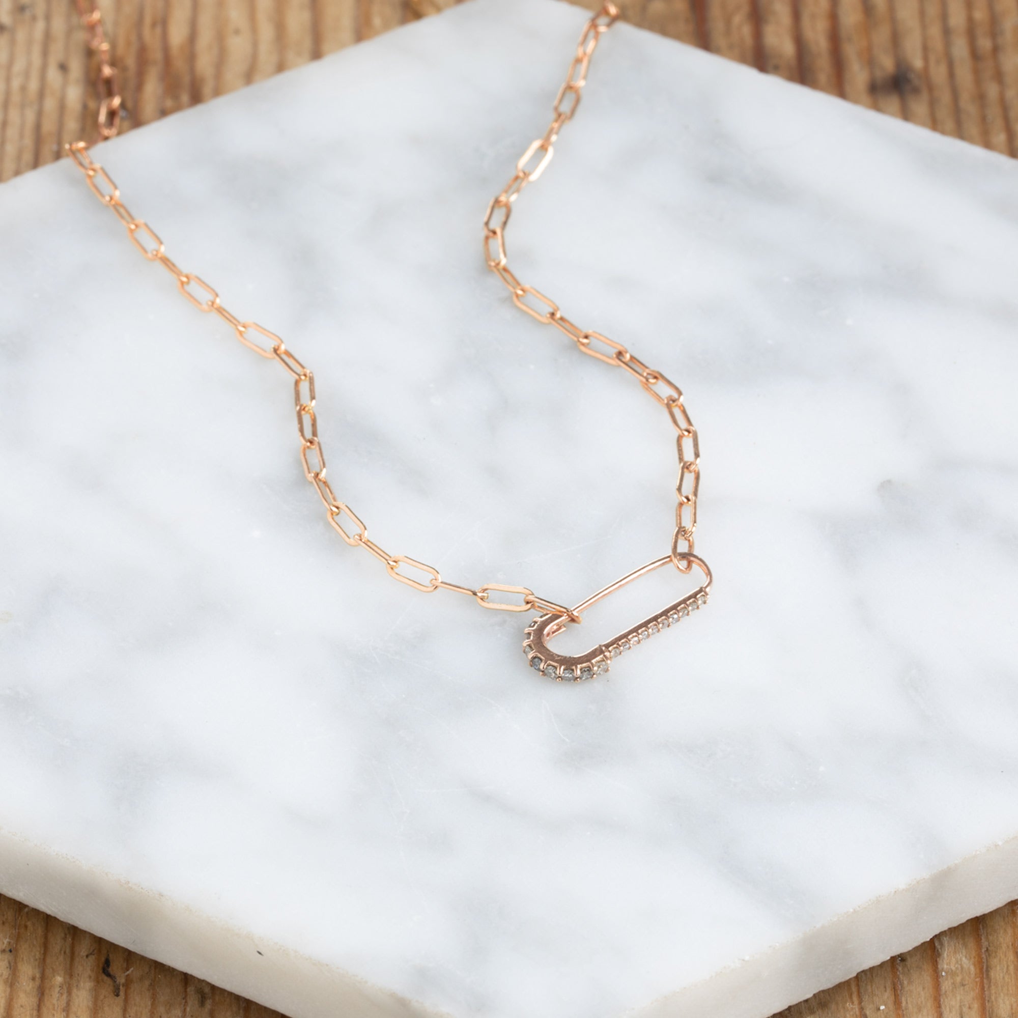 The White Diamond Pavé Pin Necklace | Rose Gold or Sterling Silver