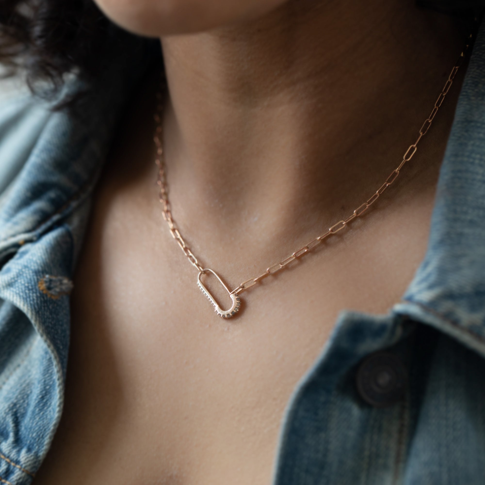 The White Diamond Pavé Pin Necklace | Rose Gold or Sterling Silver