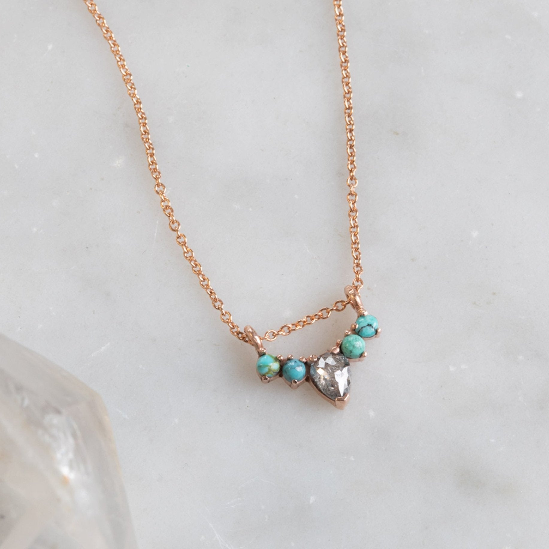 The Turquoise + Diamond Sunburst Necklace | Yellow, Rose or White Gold