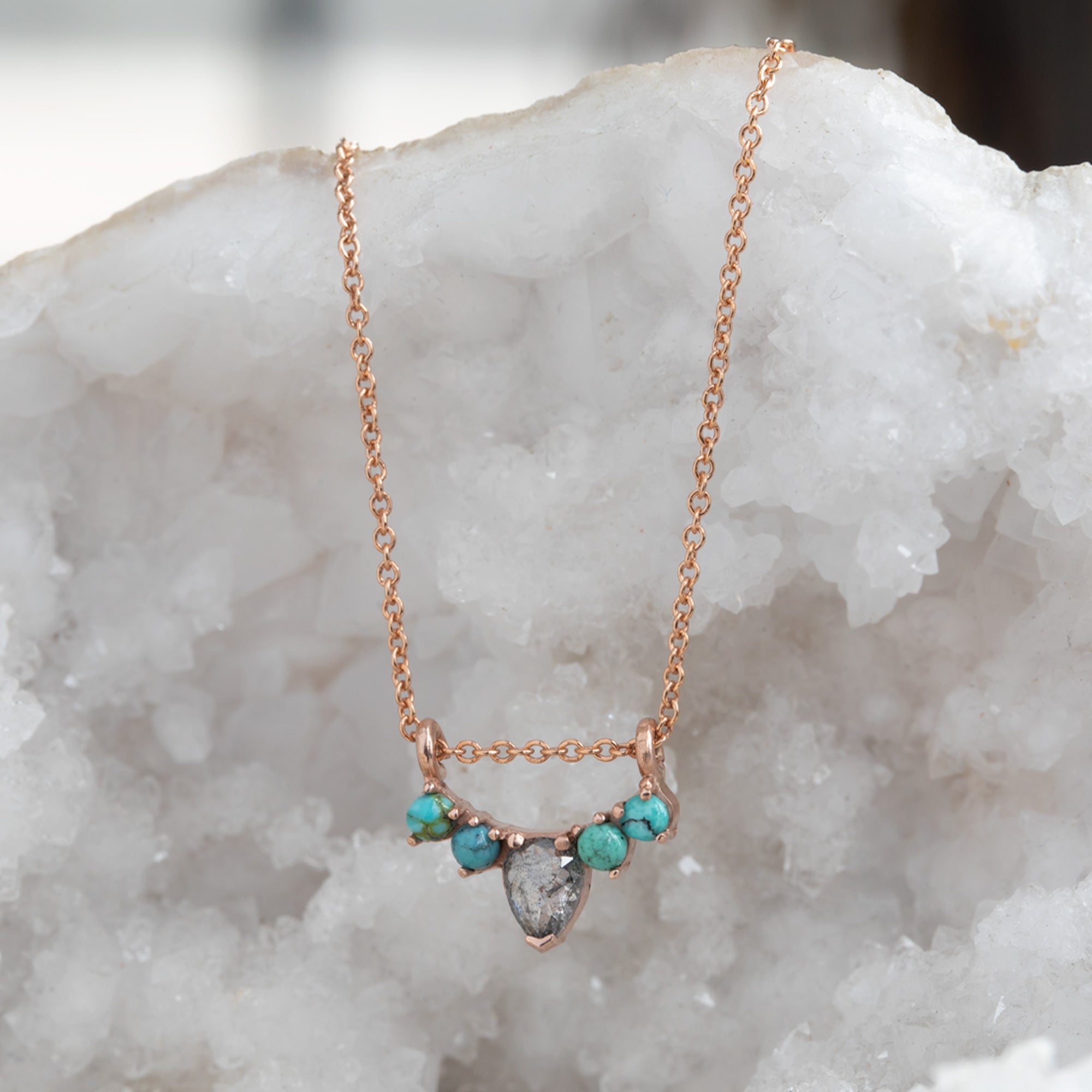 The Turquoise + Diamond Sunburst Necklace | Yellow, Rose or White Gold