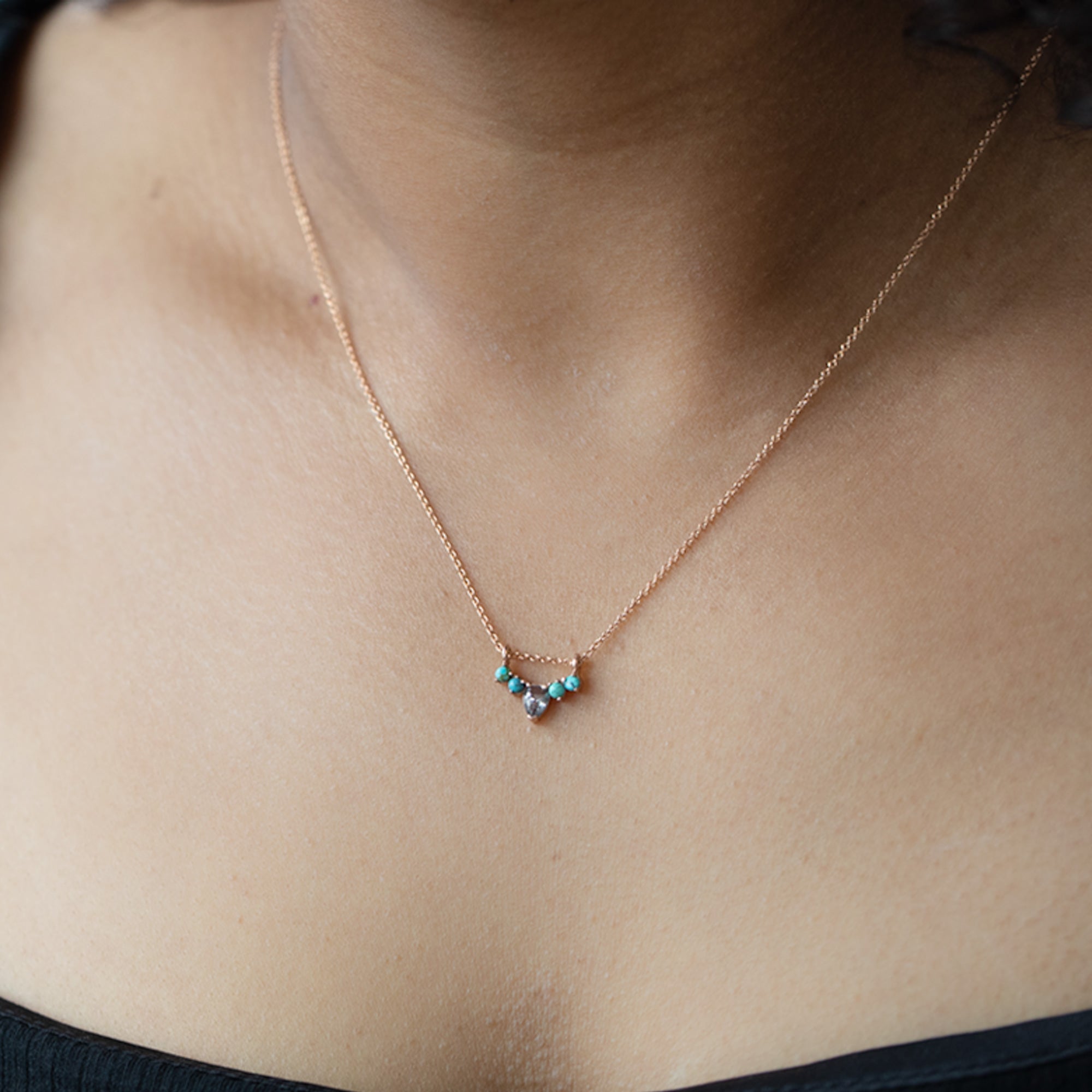The Turquoise + Diamond Sunburst Necklace | Yellow, Rose or White Gold