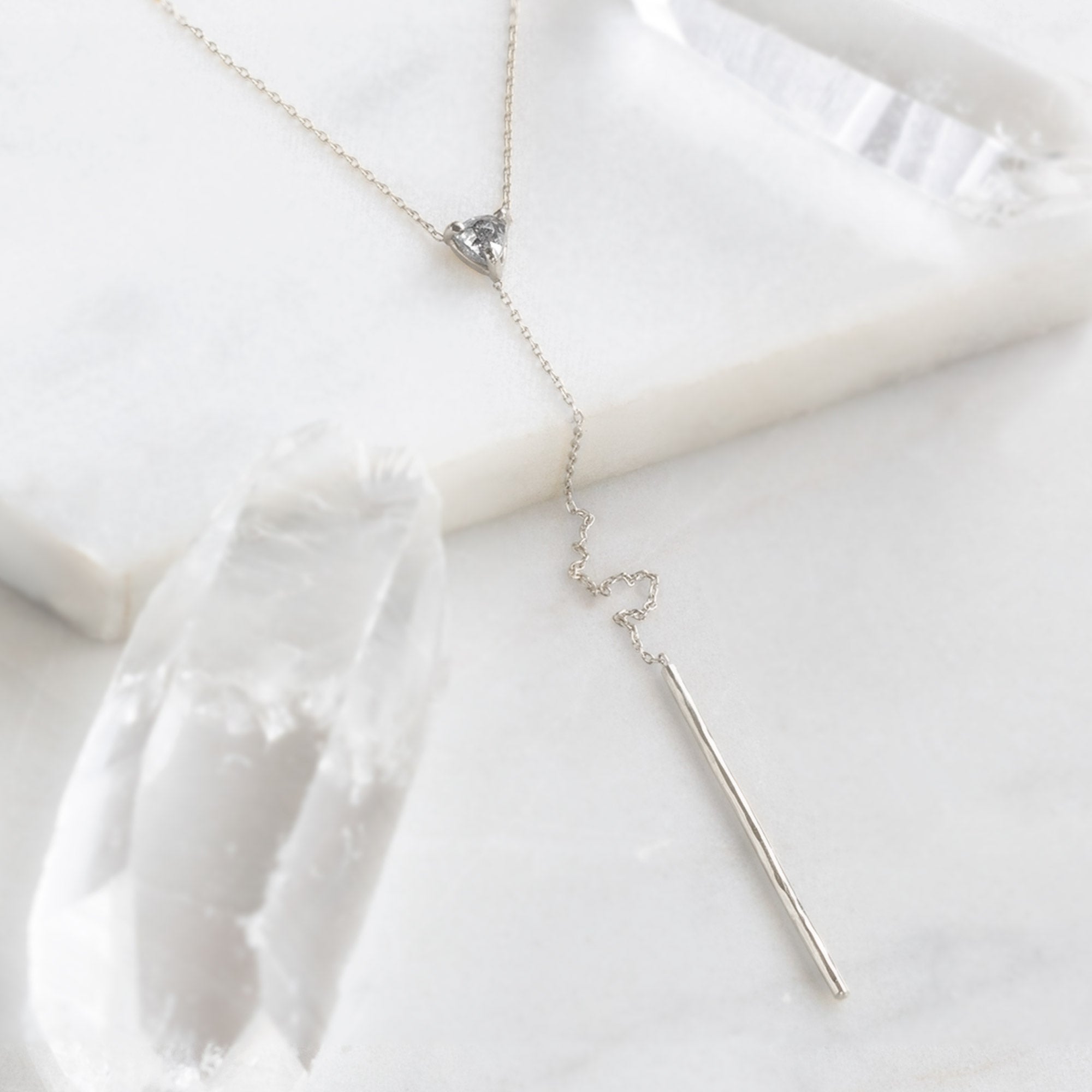 The Trillion Salt and Pepper Diamond Lariat Necklace | Yellow, Rose or White Gold