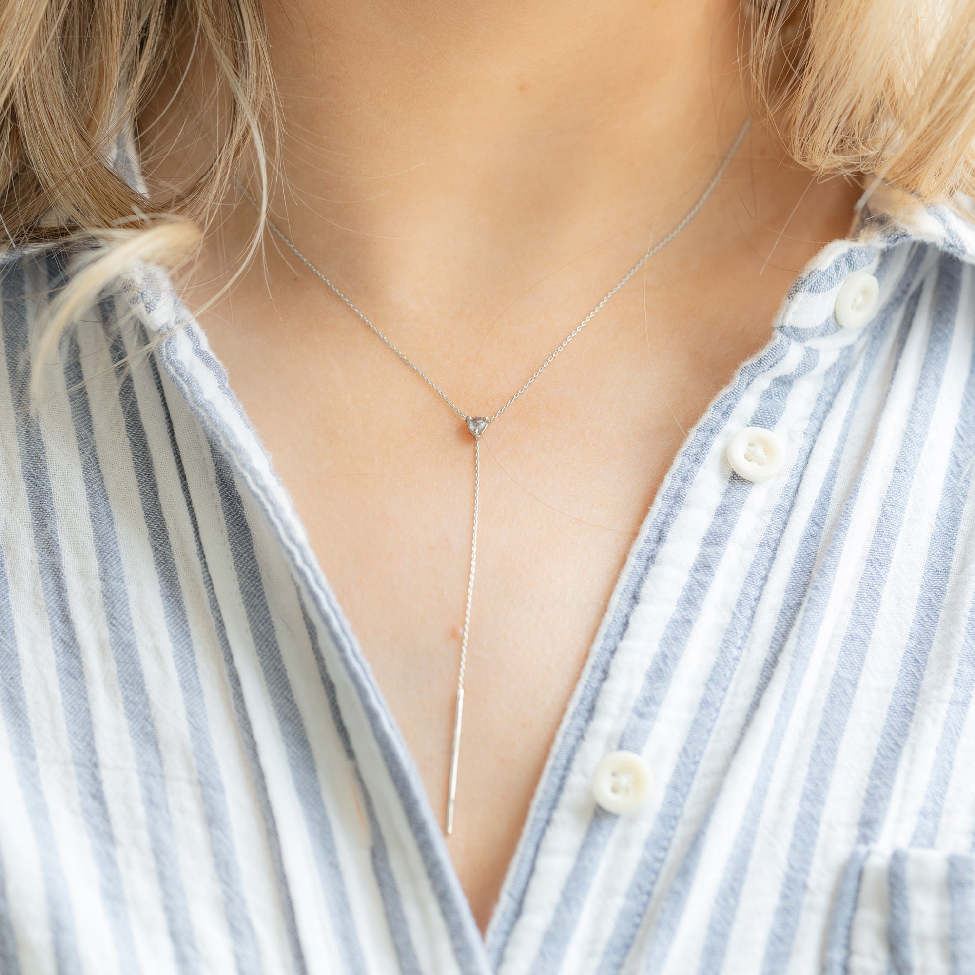 The Trillion Salt and Pepper Diamond Lariat Necklace | Yellow, Rose or White Gold