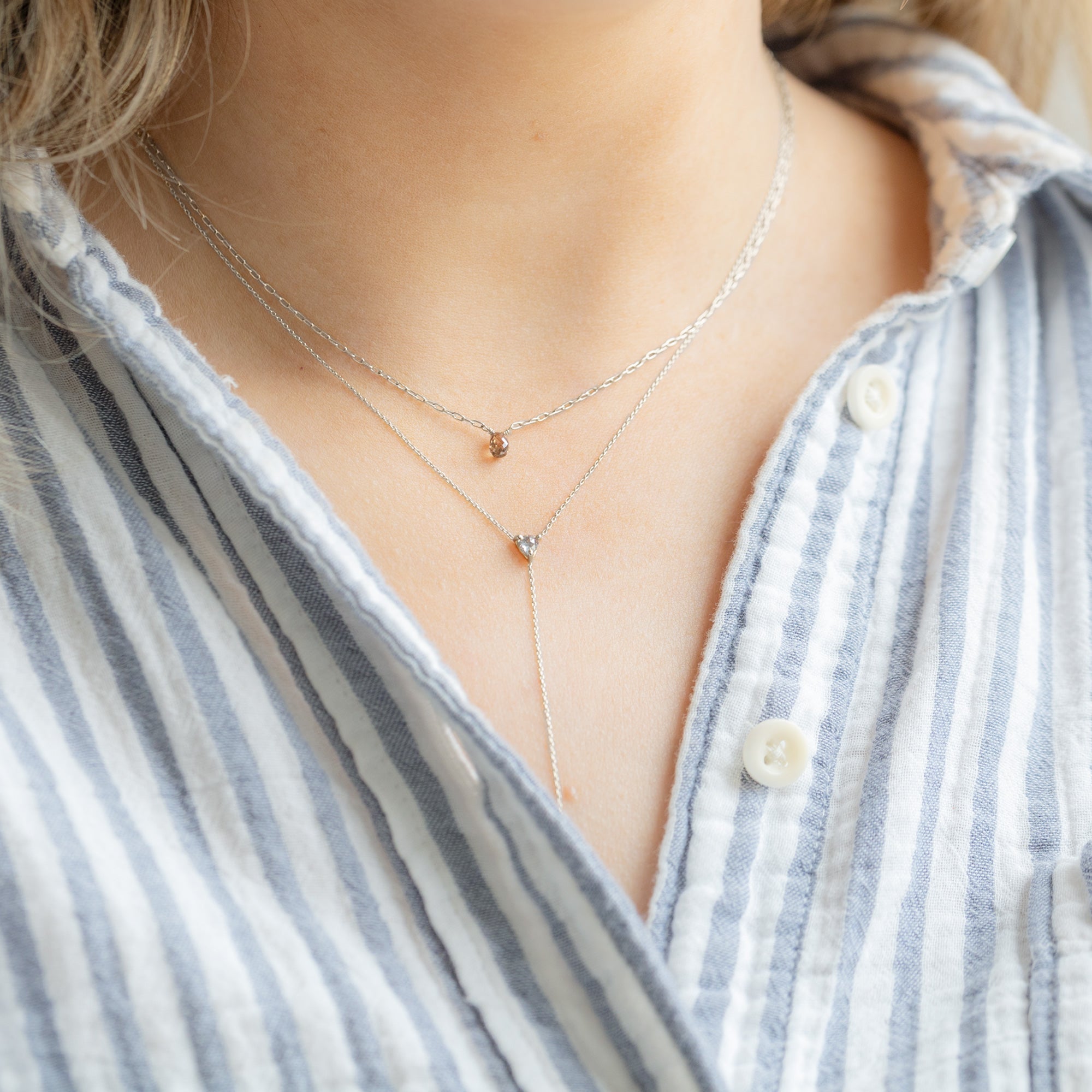 The Trillion Salt and Pepper Diamond Lariat Necklace | Yellow, Rose or White Gold