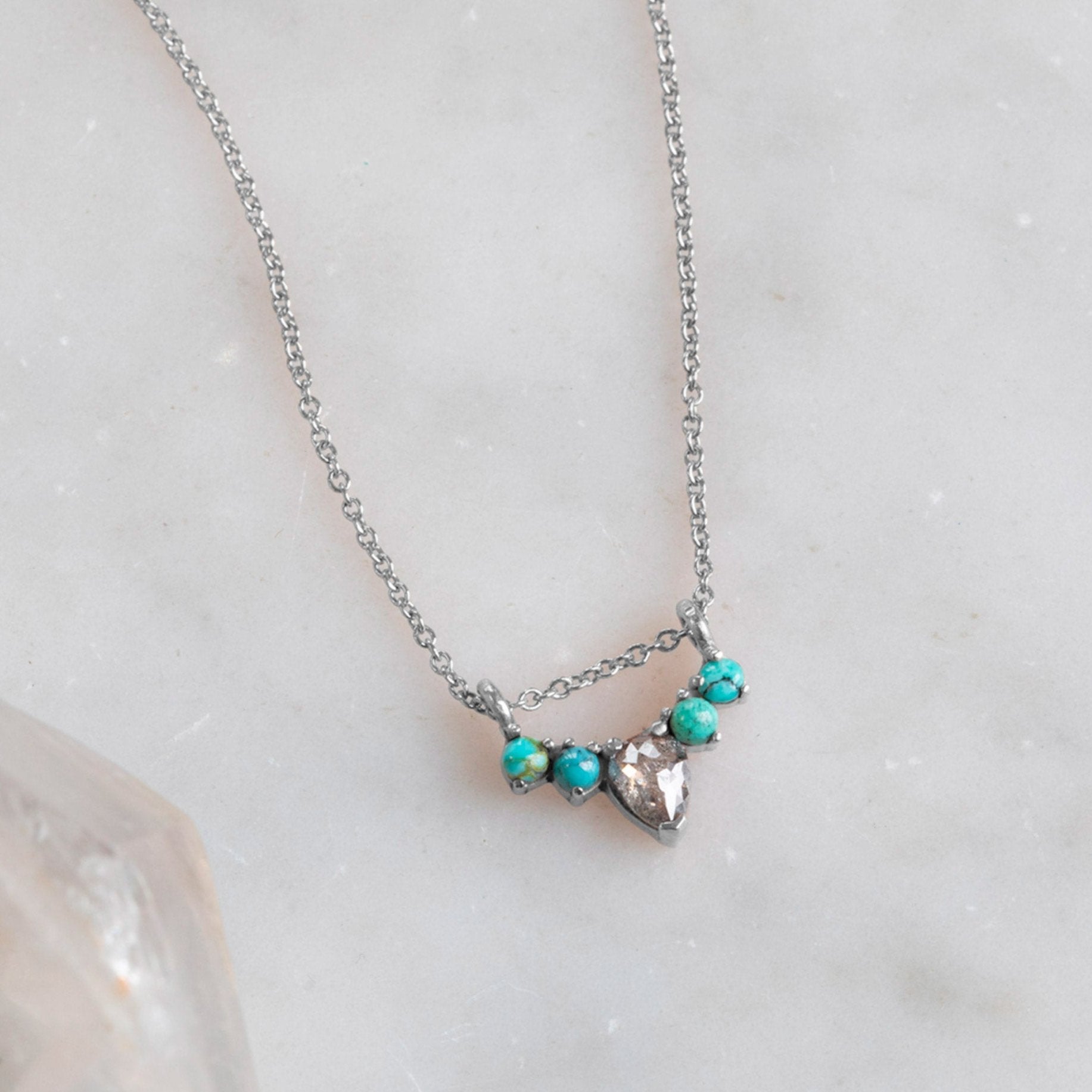 The Turquoise + Diamond Sunburst Necklace | Yellow, Rose or White Gold