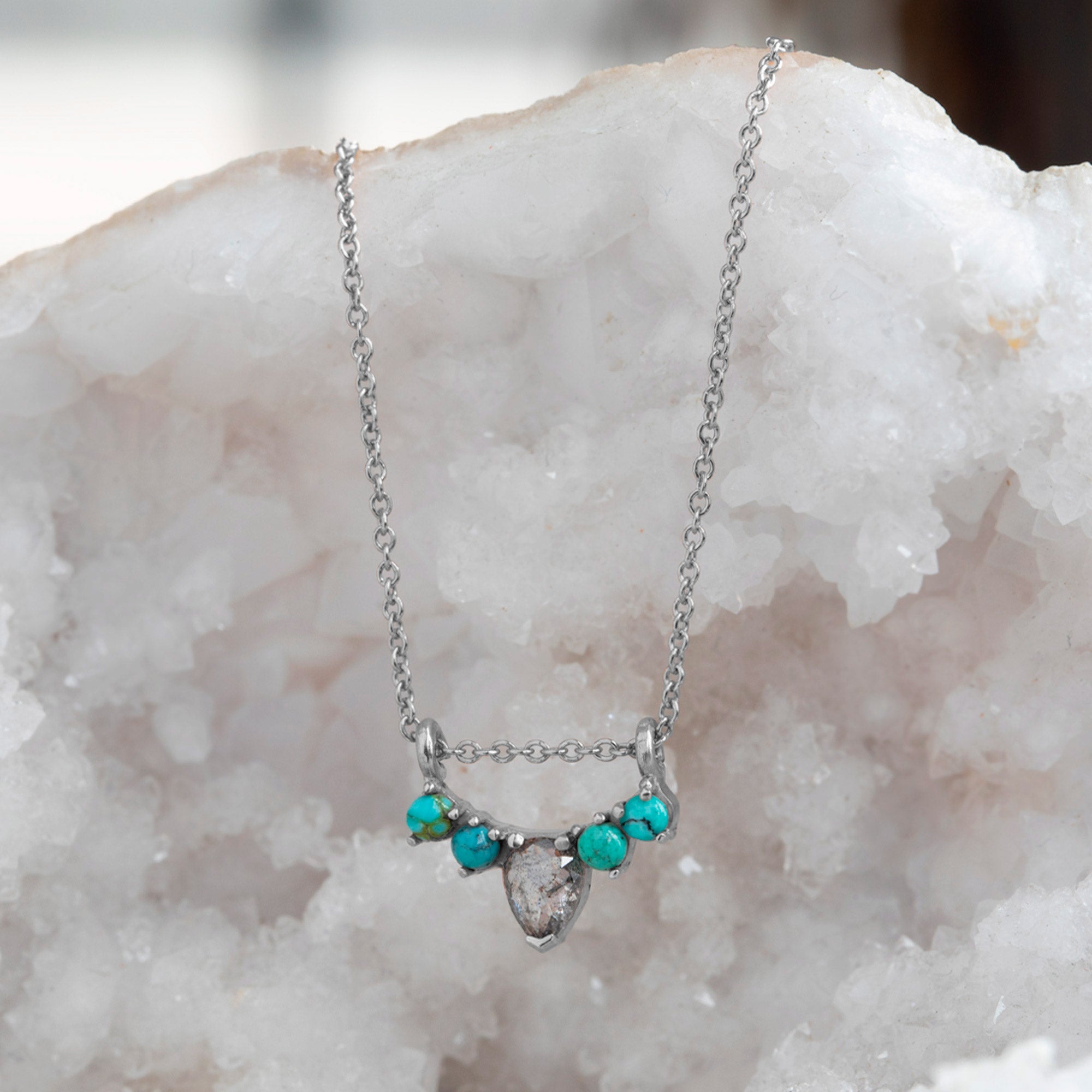 The Turquoise + Diamond Sunburst Necklace | Yellow, Rose or White Gold