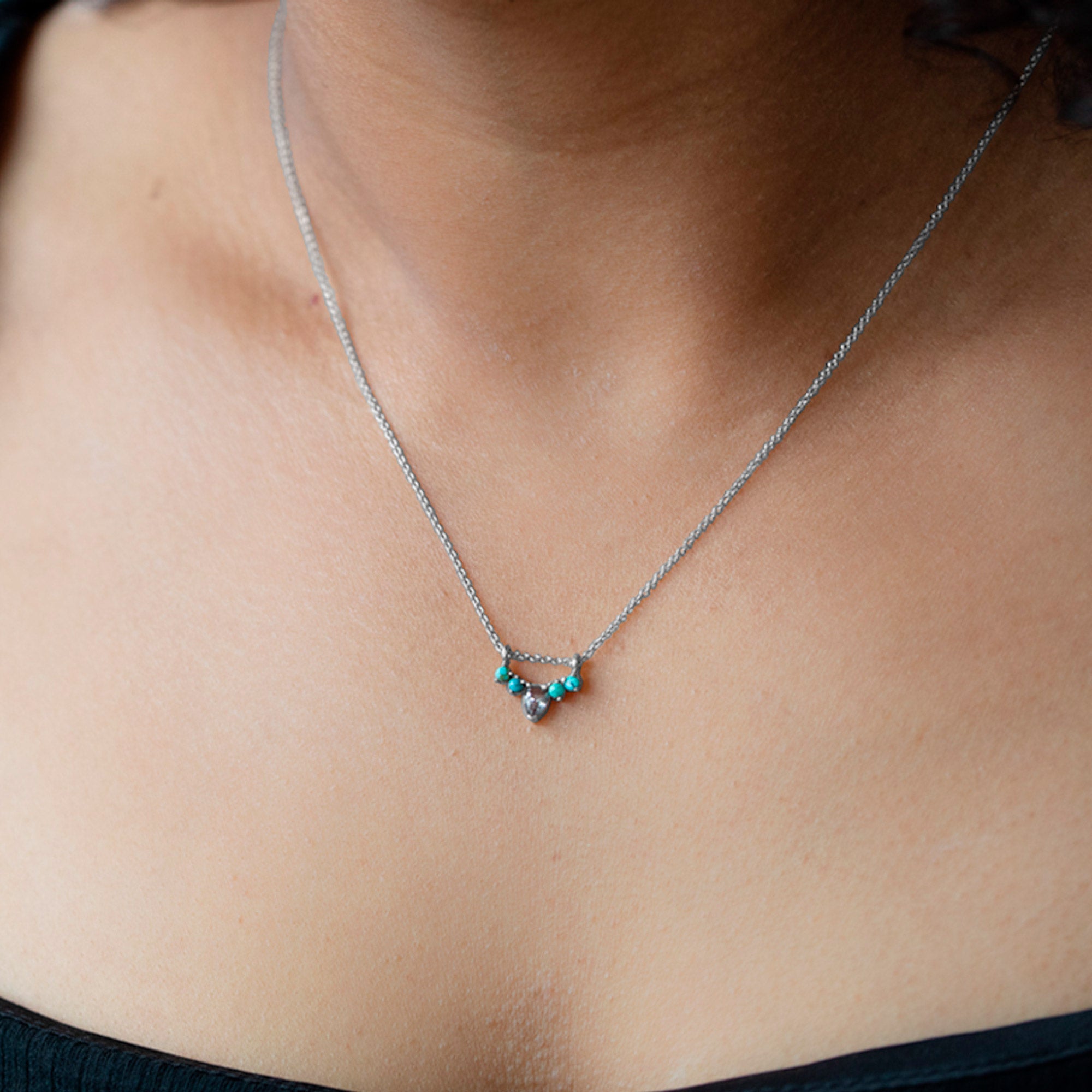 The Turquoise + Diamond Sunburst Necklace | Yellow, Rose or White Gold