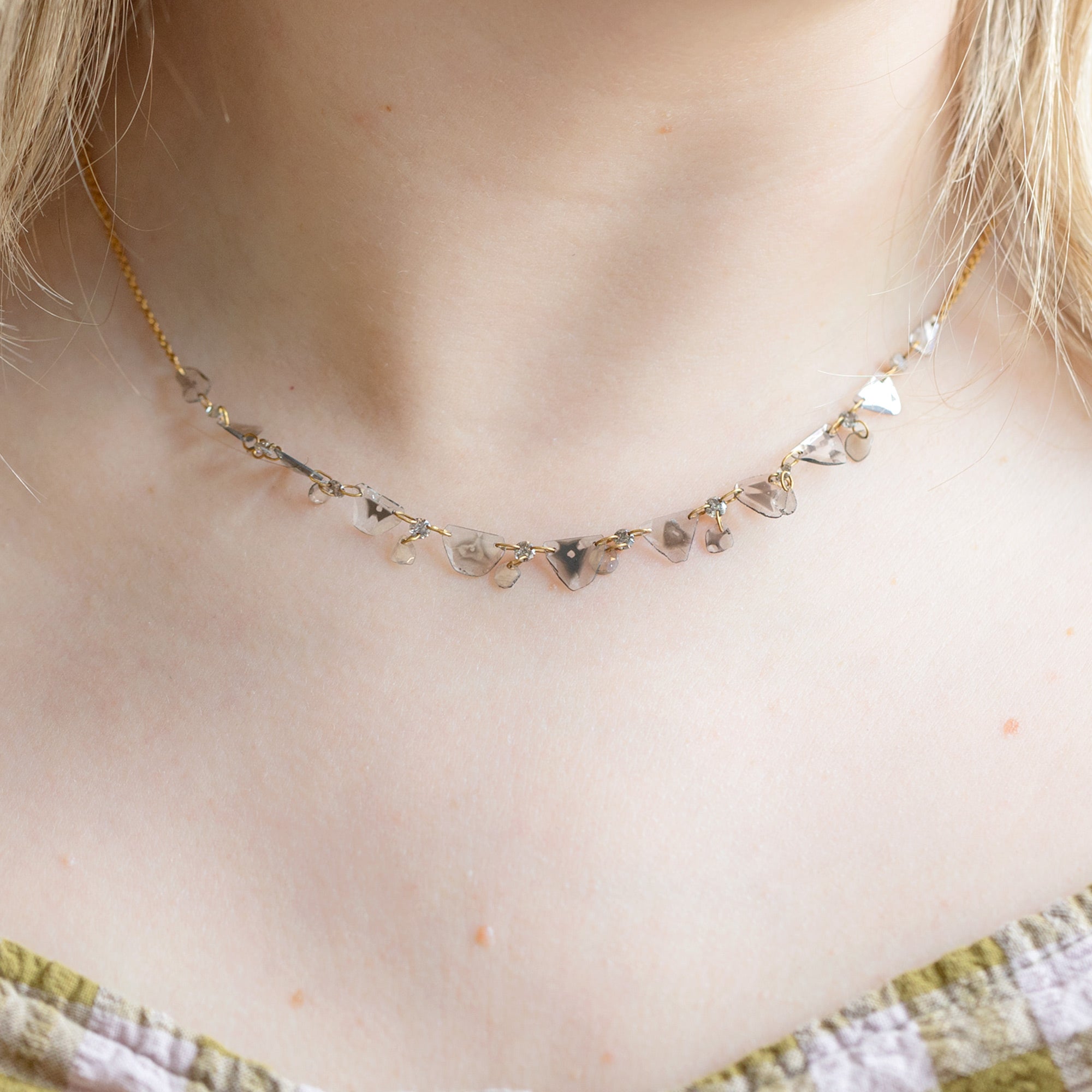 18K Yellow Gold Custom 2.1ct Salt and Pepper Diamond Slice Pennant Necklace | displayed on model's neck
