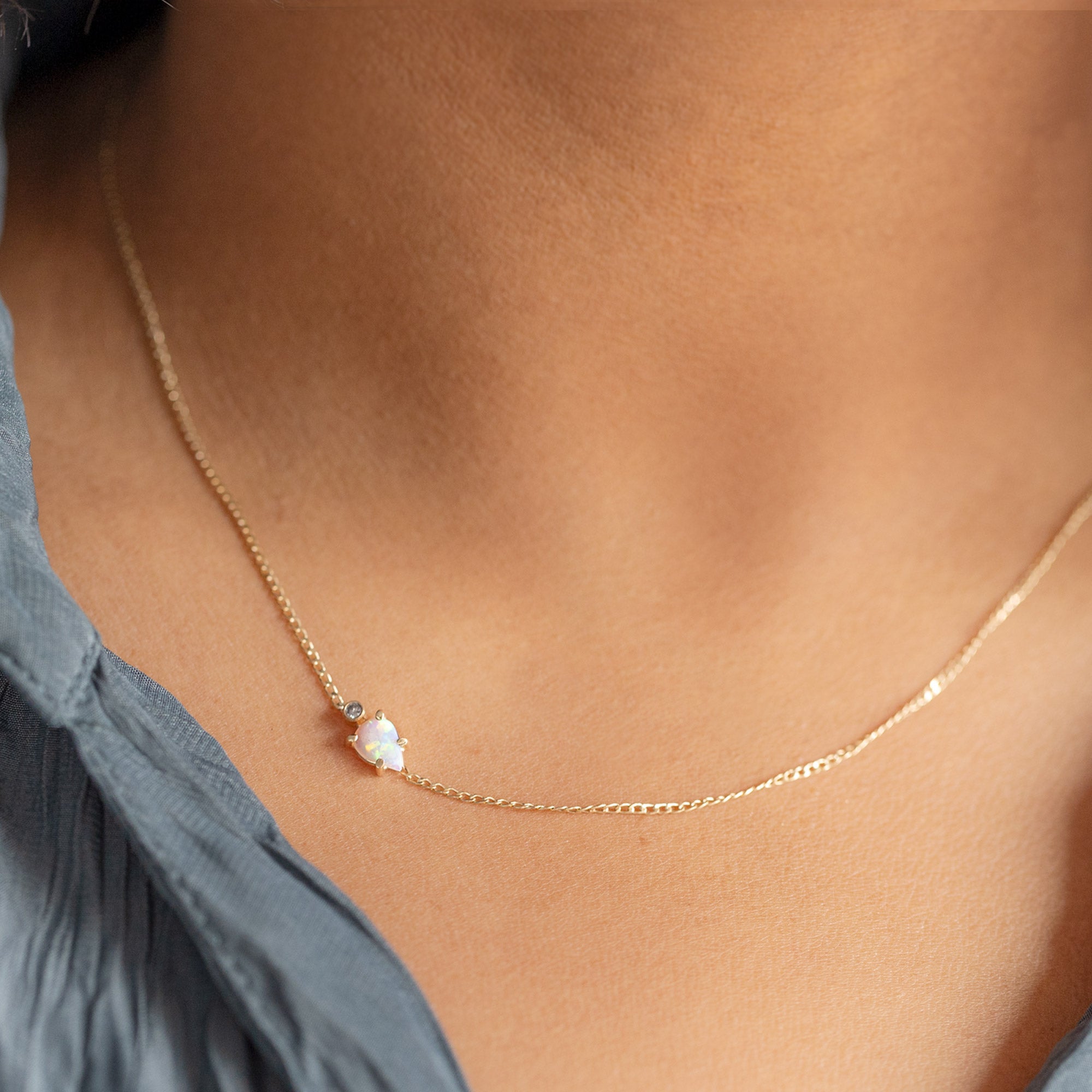 The Asymmetrical Opal + Diamond Necklace | Yellow Gold
