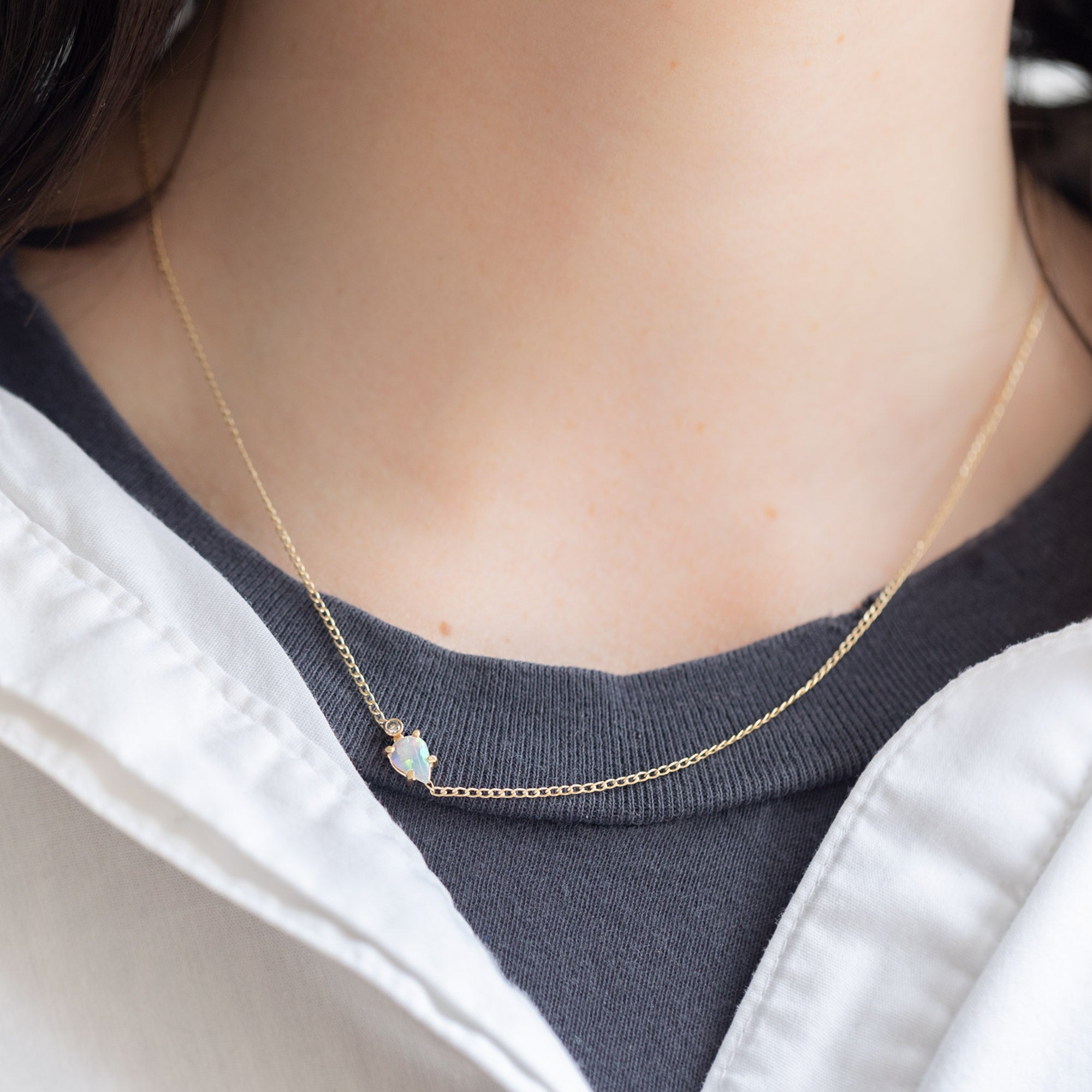The Asymmetrical Opal + Diamond Necklace | Yellow Gold