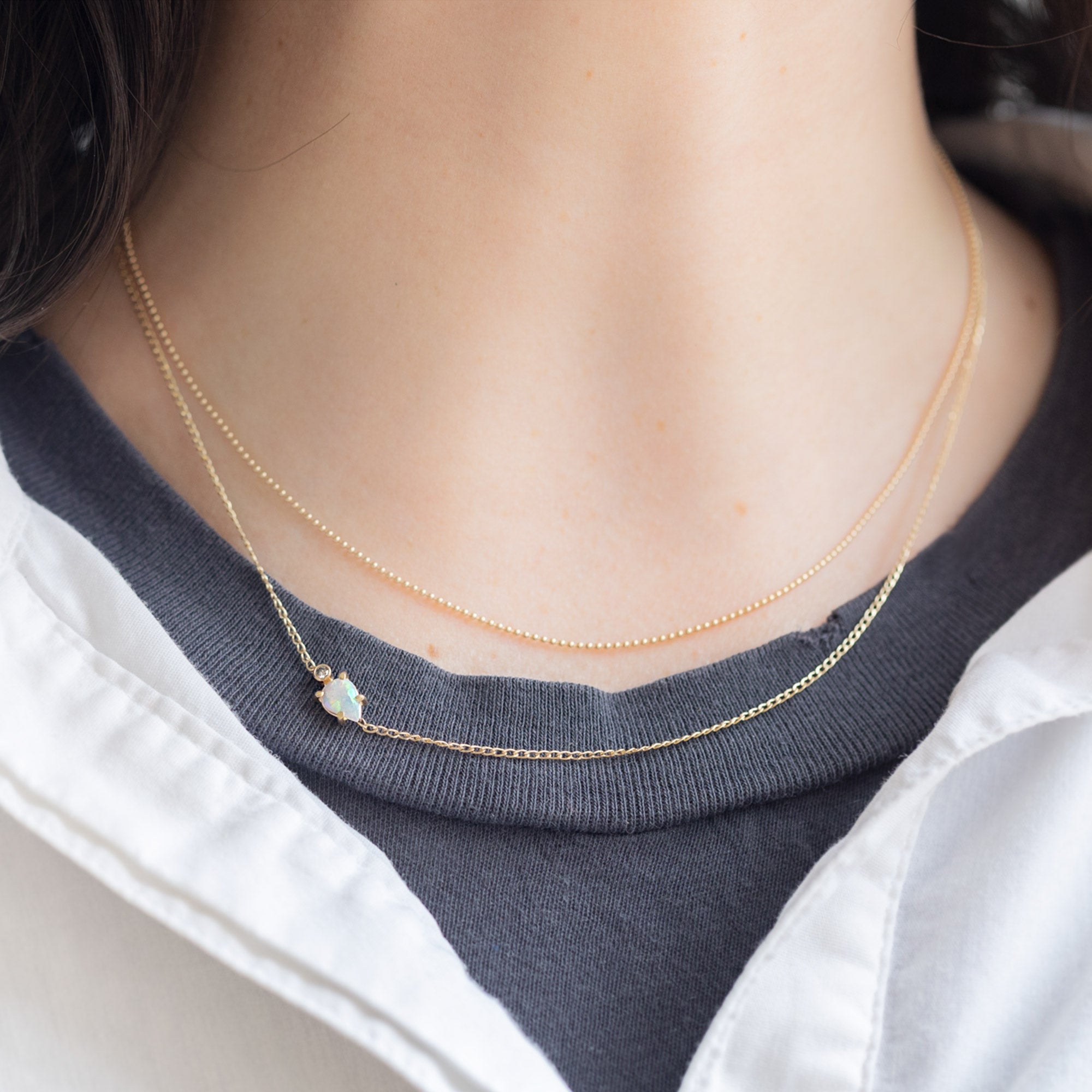 The Asymmetrical Opal + Diamond Necklace | Yellow Gold