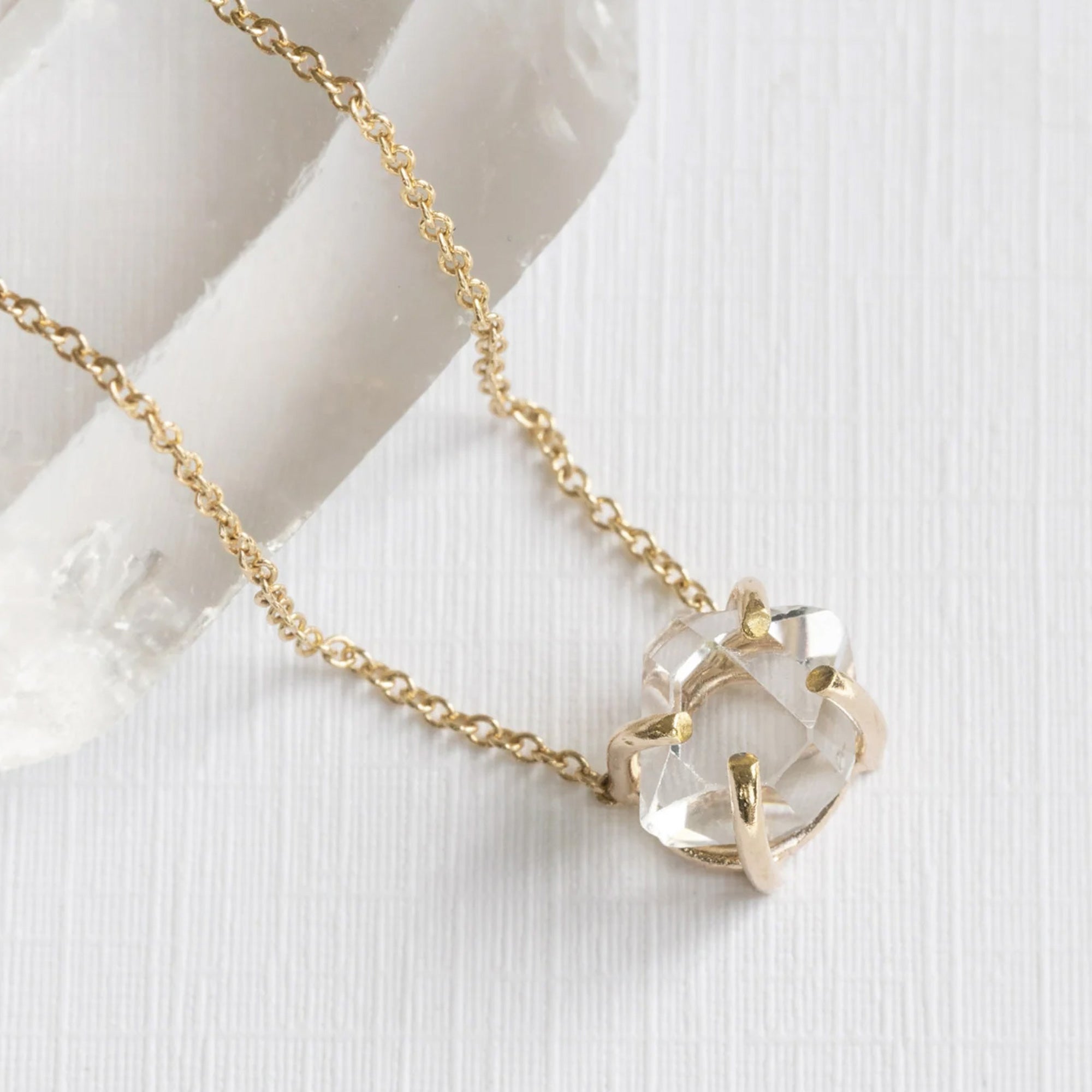 The Herkimer Diamond Necklace | Yellow, Rose or Sterling Silver