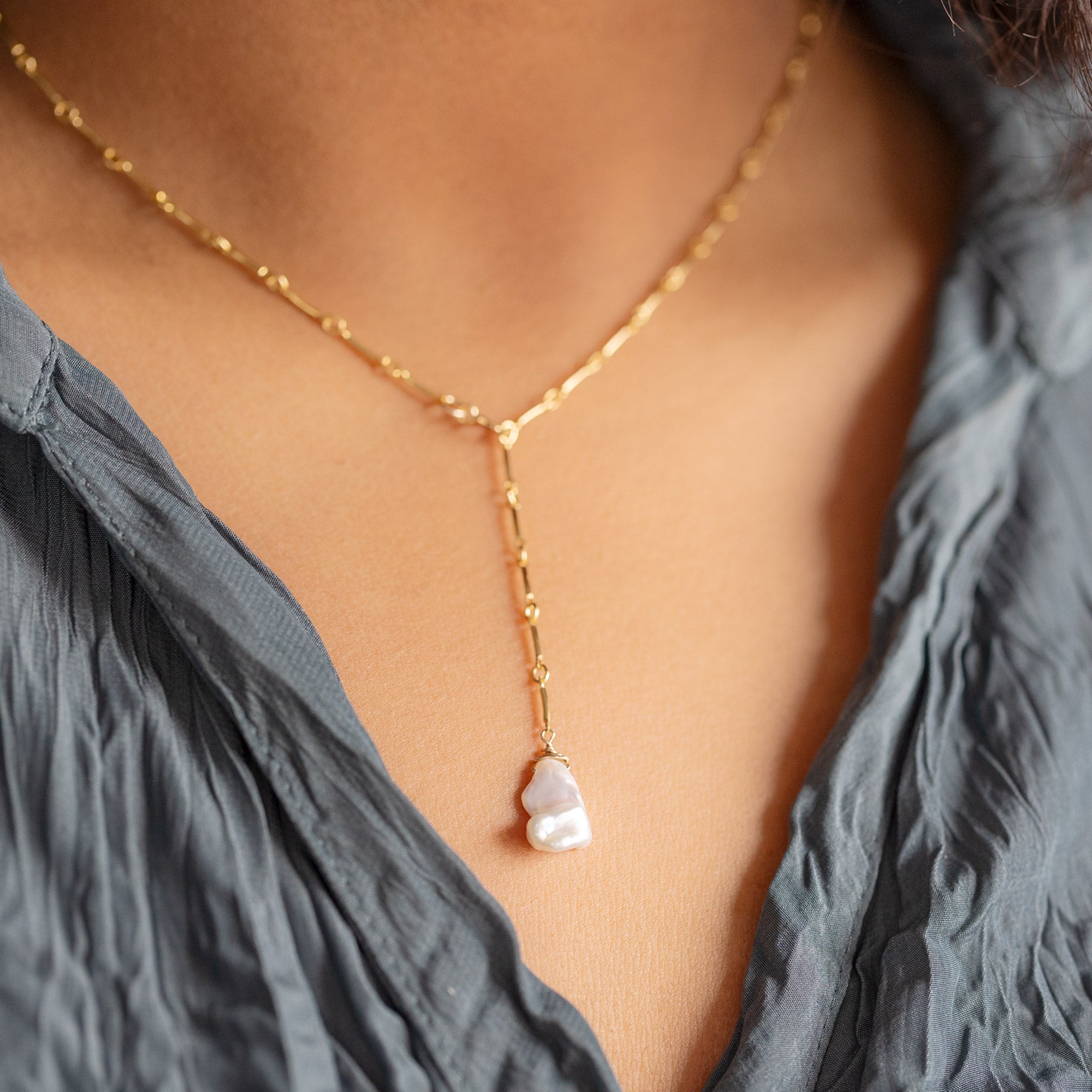 The Keshi Pearl Necklace | Yellow, Rose or Sterling Silver