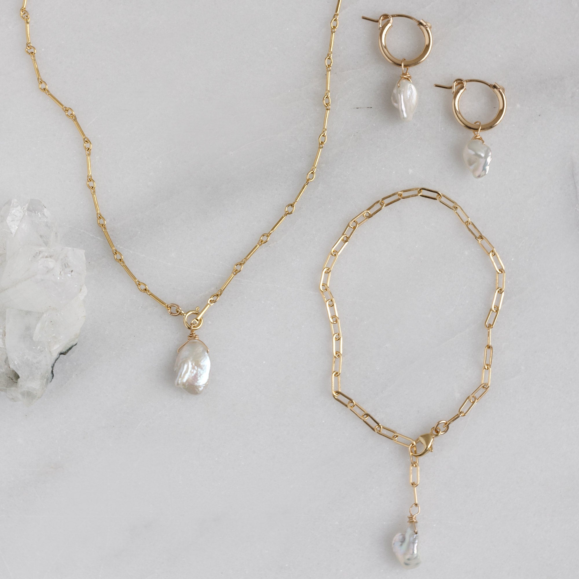 The Keshi Pearl Necklace | Yellow, Rose or Sterling Silver
