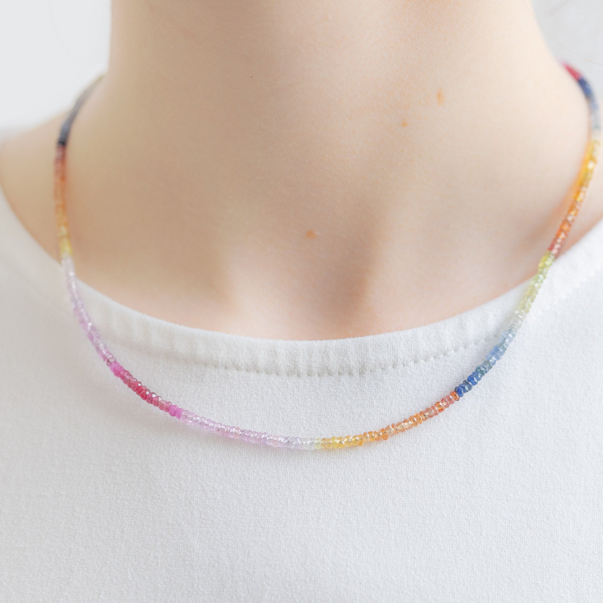 The Rainbow Sapphire Beaded Necklace | Yellow Gold