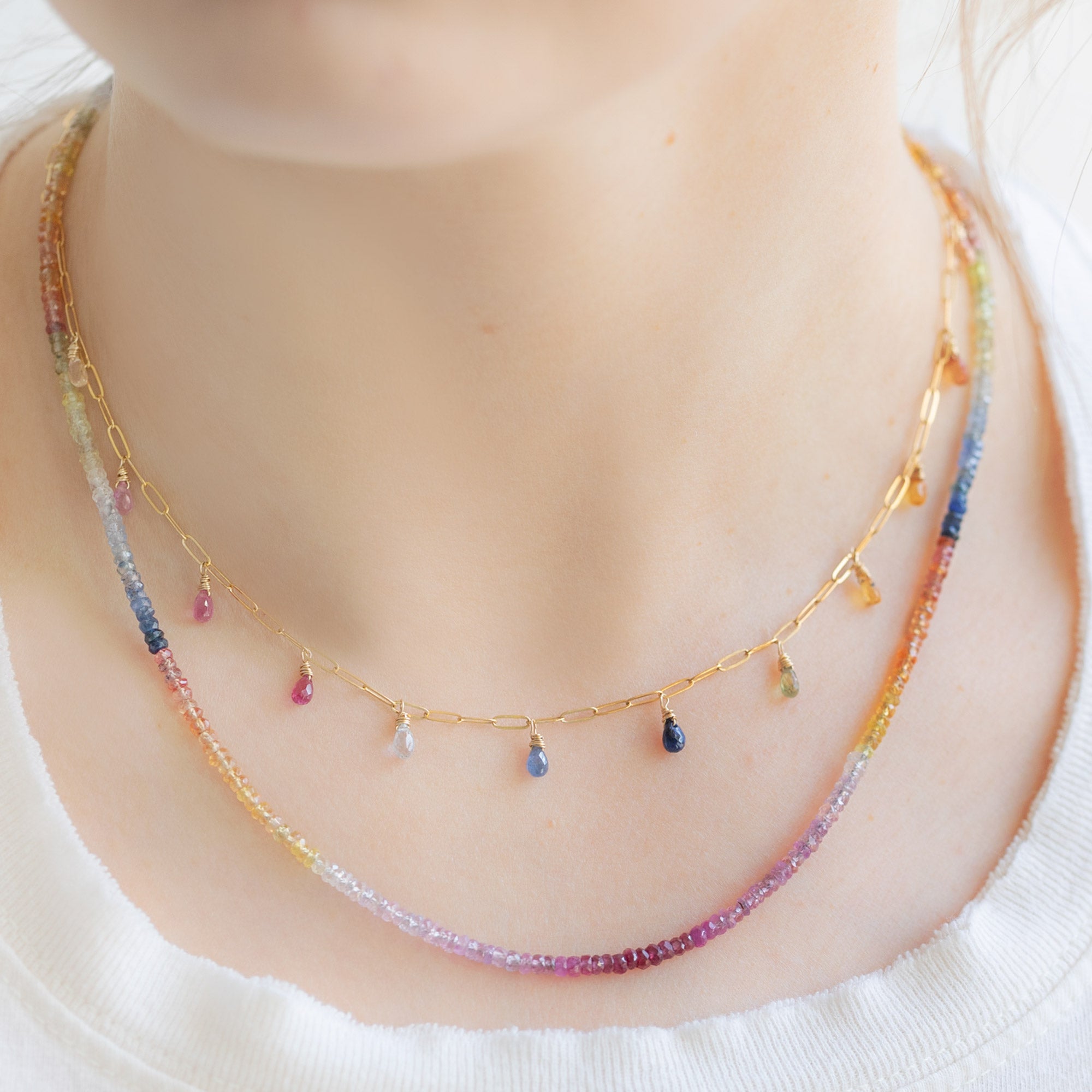 The Rainbow Sapphire Beaded Necklace | Yellow Gold