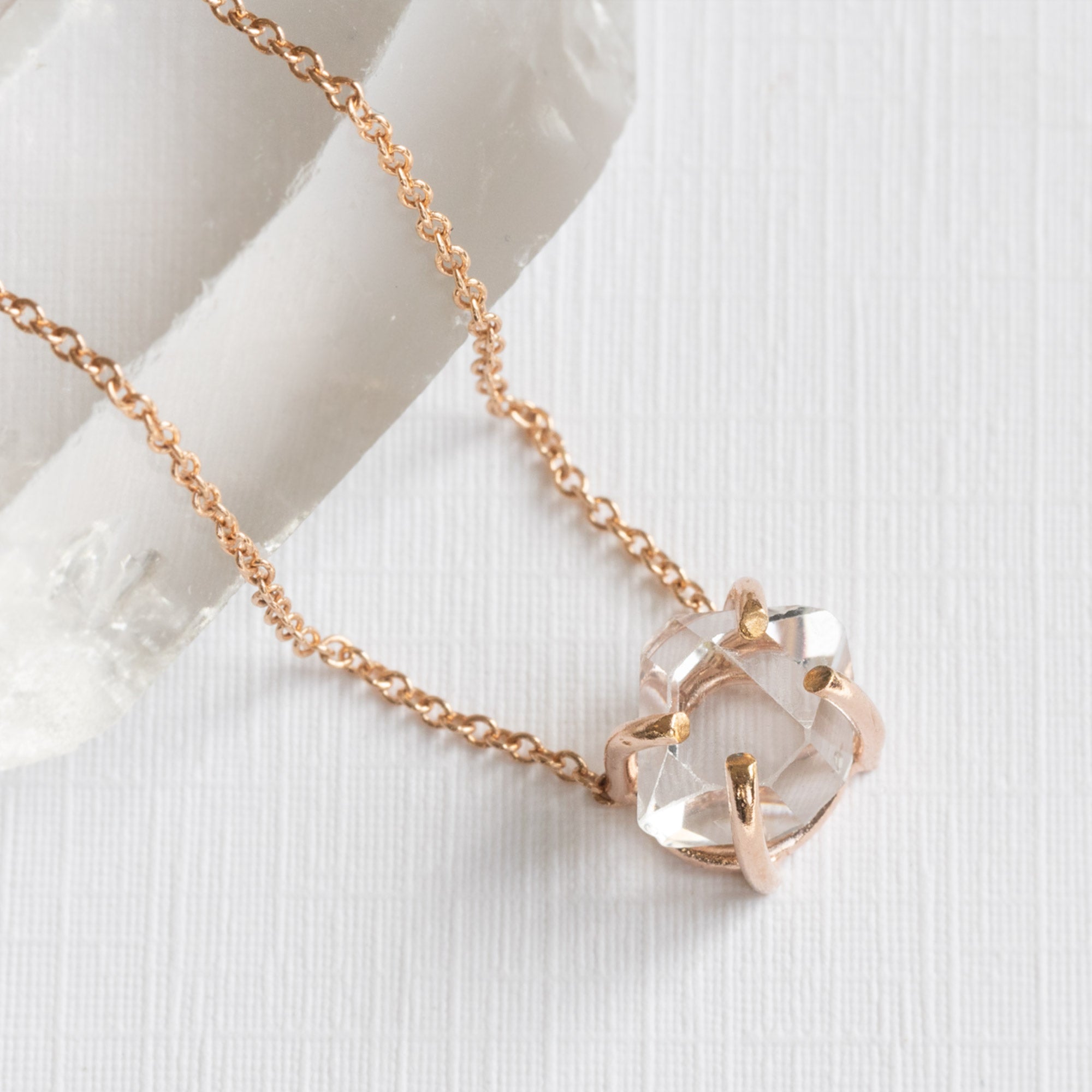 The Herkimer Diamond Necklace | Yellow, Rose or Sterling Silver