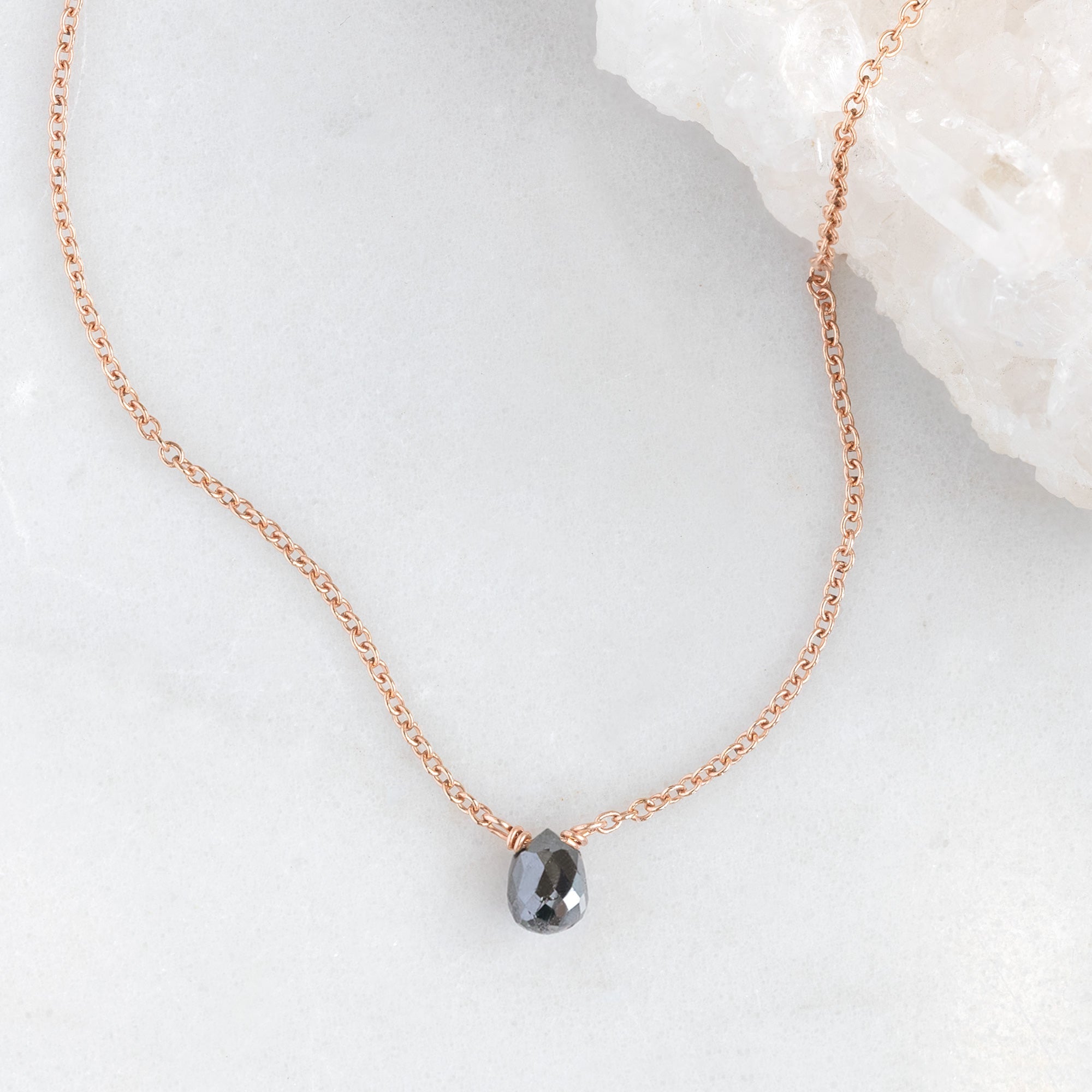 The Simple Black Diamond Briolette Necklace | Rose Gold Filled