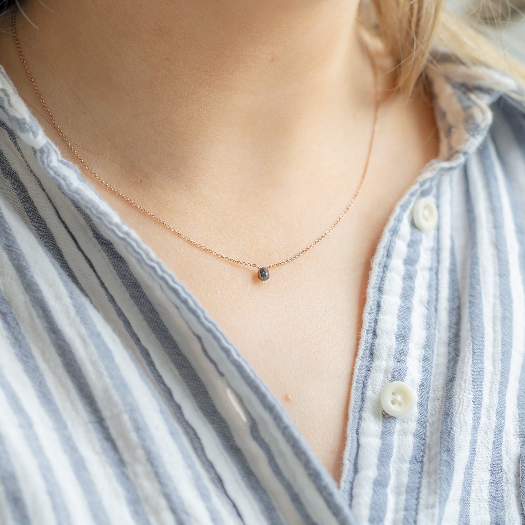 The Simple Black Diamond Briolette Necklace | Rose Gold Filled