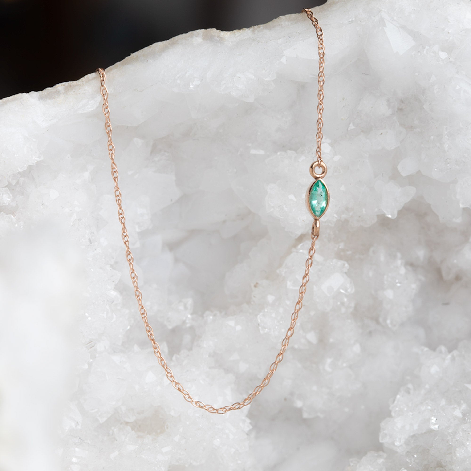 The Teensy Emerald Necklace | Yellow or Rose Gold