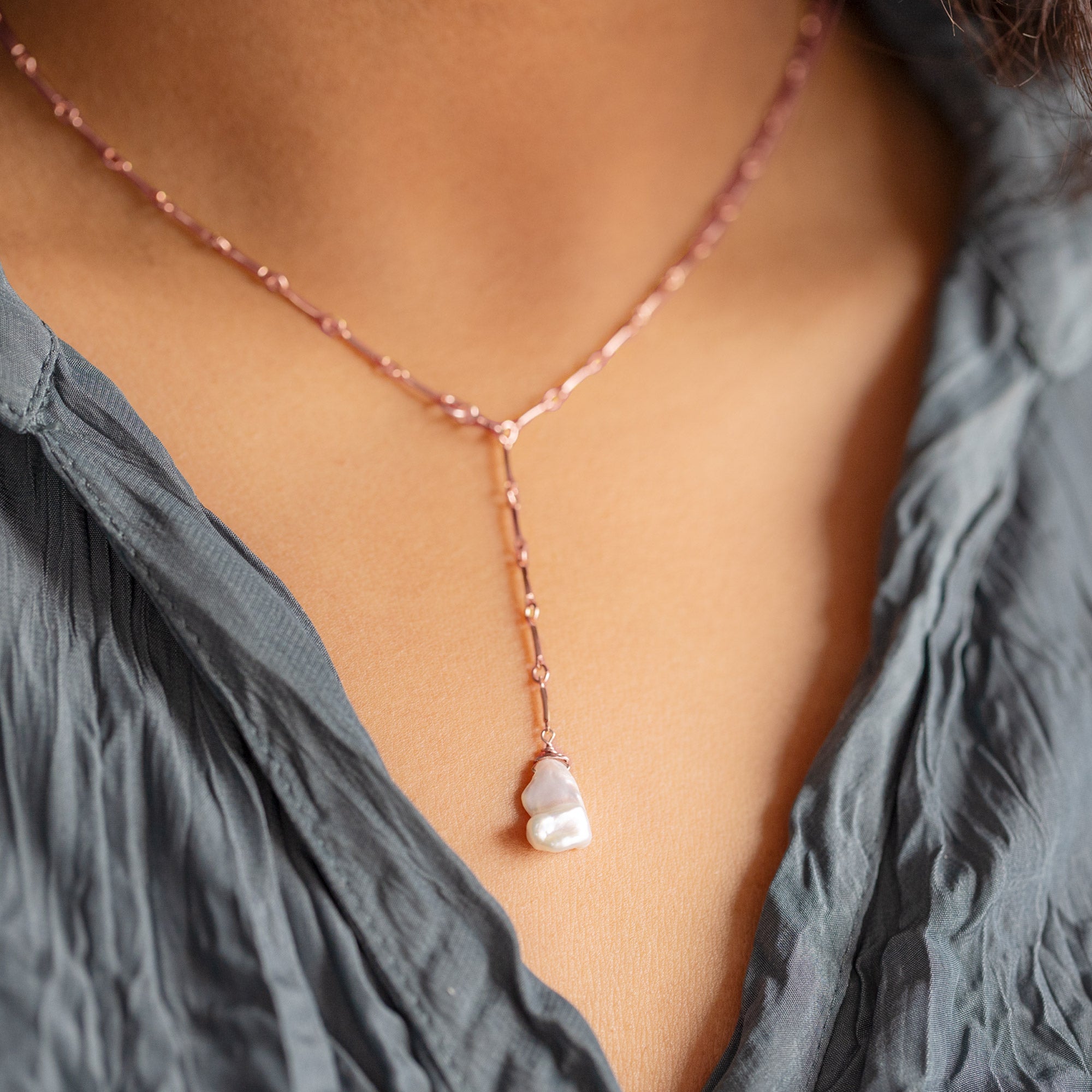 The Keshi Pearl Necklace | Yellow, Rose or Sterling Silver