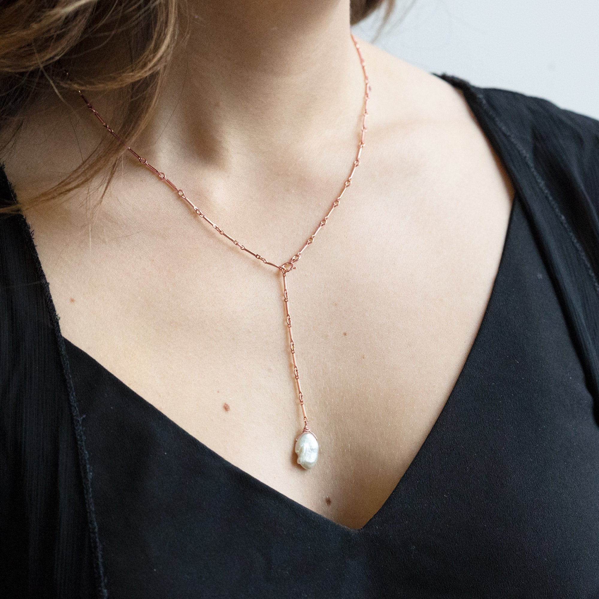 The Keshi Pearl Necklace | Yellow, Rose or Sterling Silver