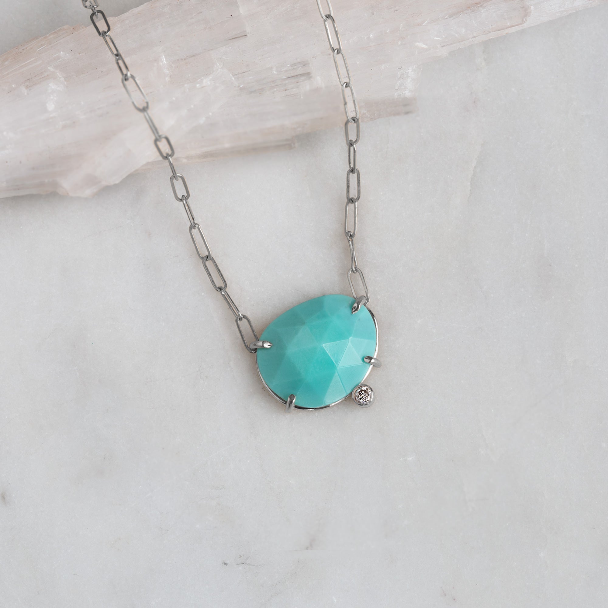 The Turquoise + Diamond Pendant Necklace | Yellow Gold or Sterling Silver