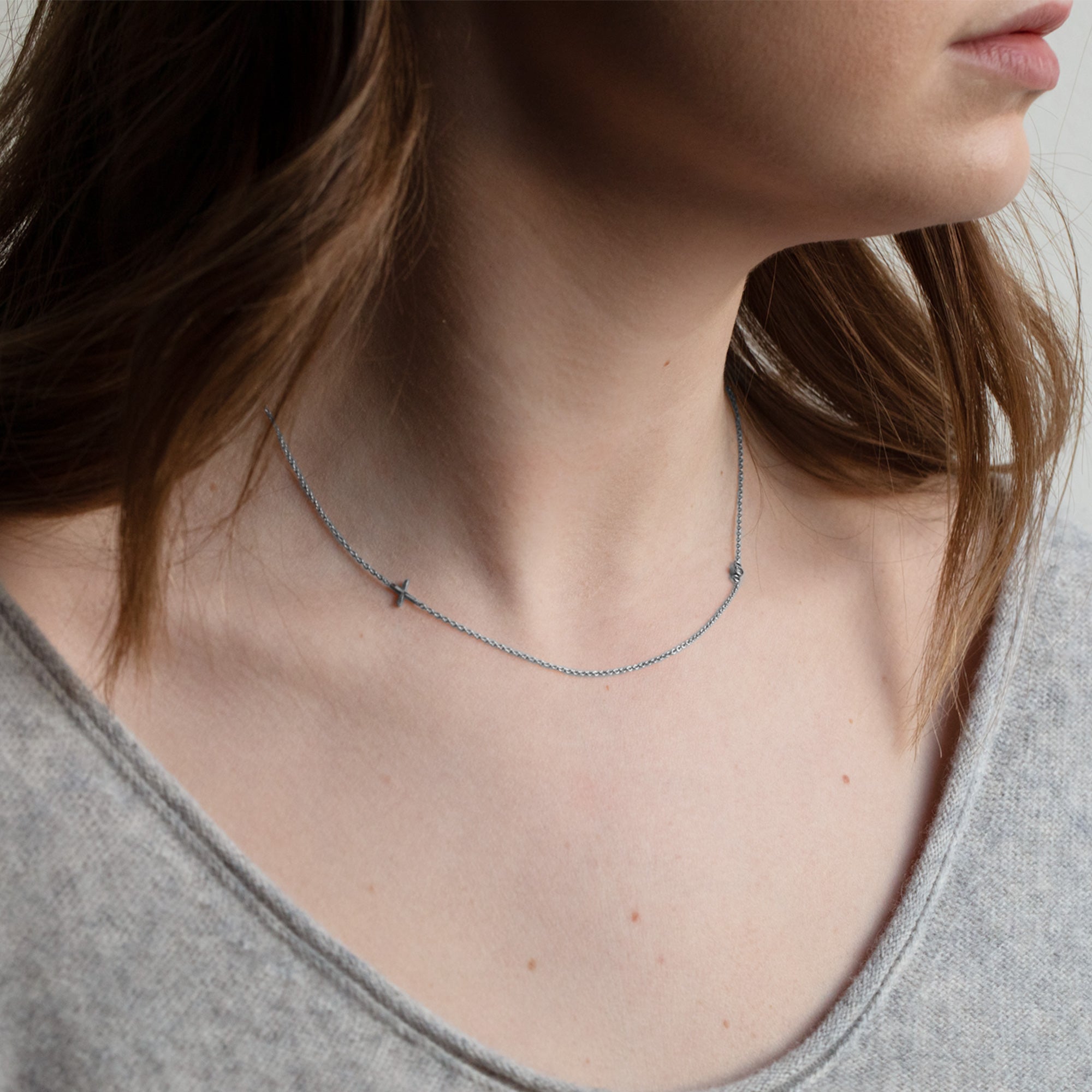 The XO' Salt and Pepper Diamond Necklace | Yellow, Rose or Sterling Silver