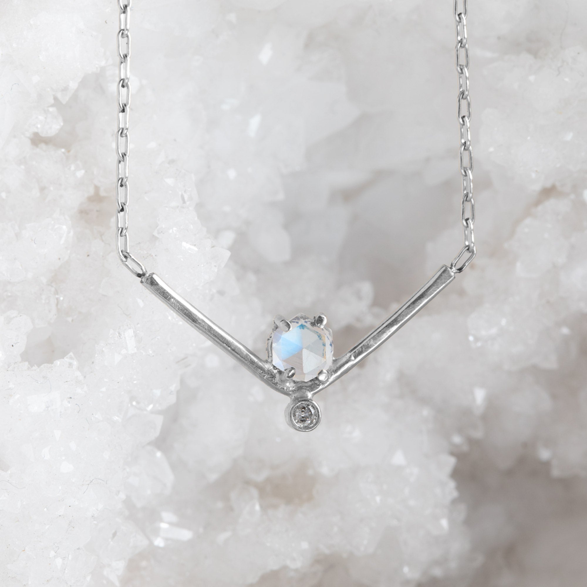The Hexagon Moonstone + Diamond Necklace | Yellow, Rose or Sterling Silver