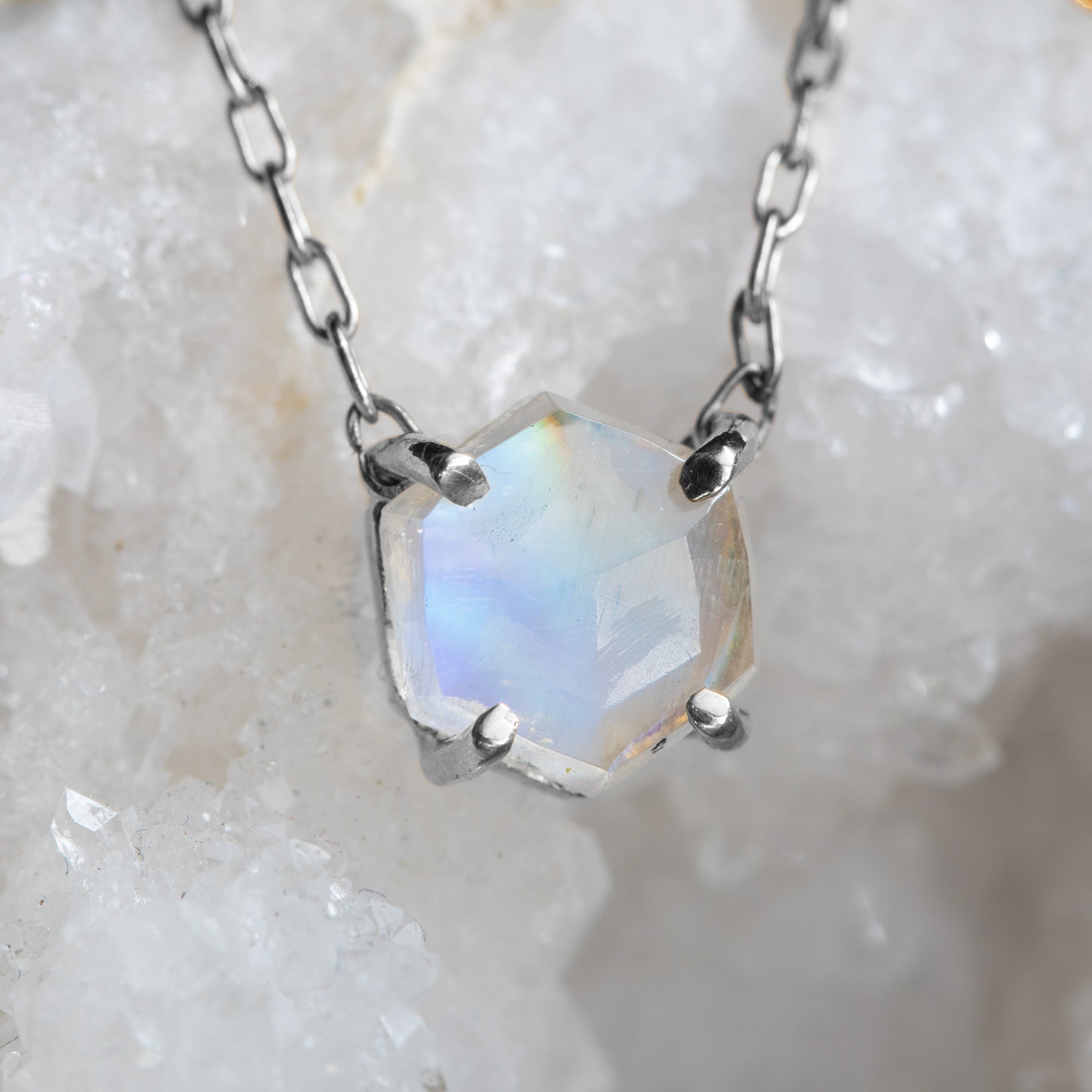 The Hexagon Moonstone Necklace | Yellow, Rose or Sterling Silver
