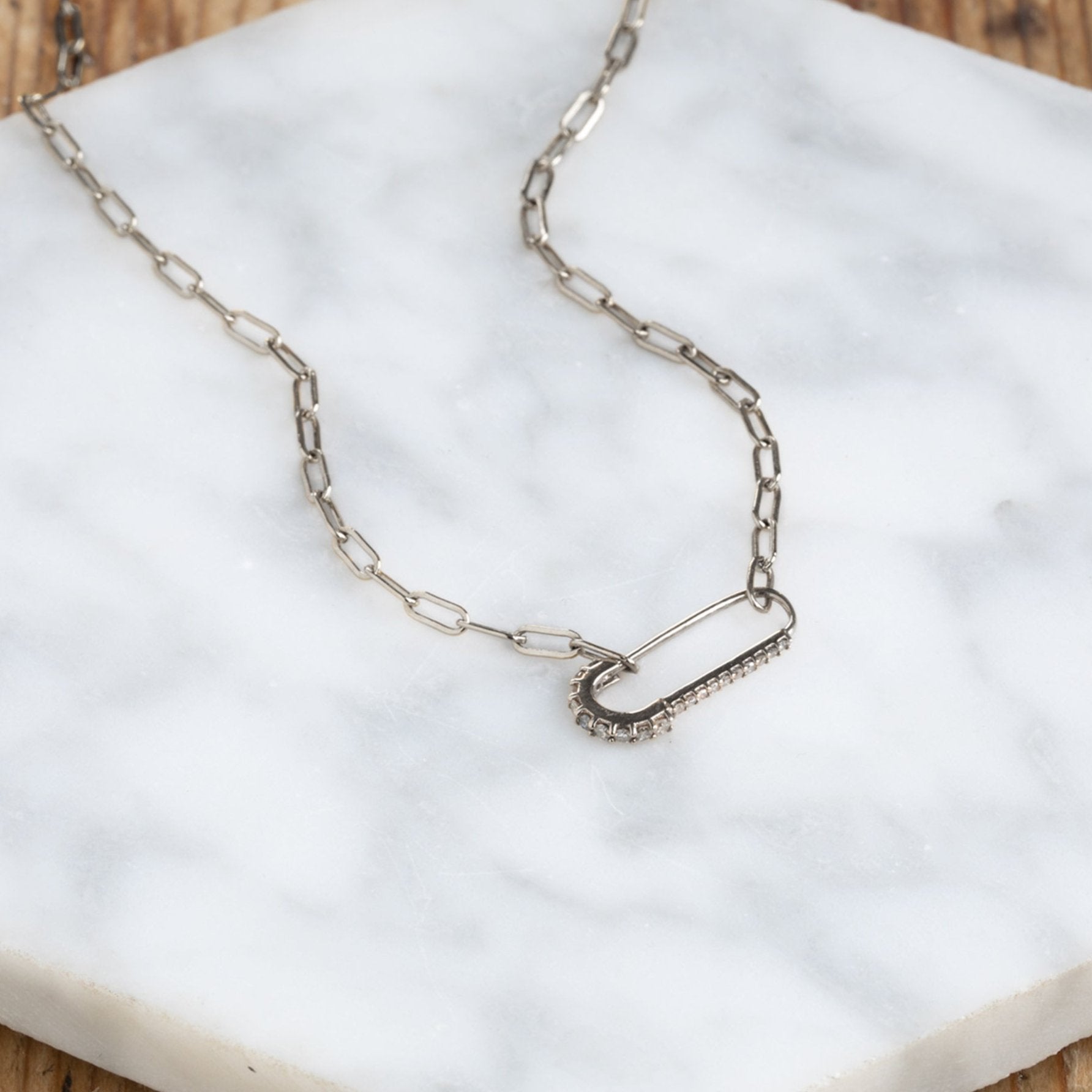 The White Diamond Pavé Pin Necklace | Rose Gold or Sterling Silver