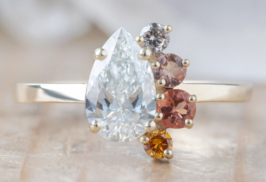 One of a Kind Diamond, Sapphire + Sunstone Cluster Ring
